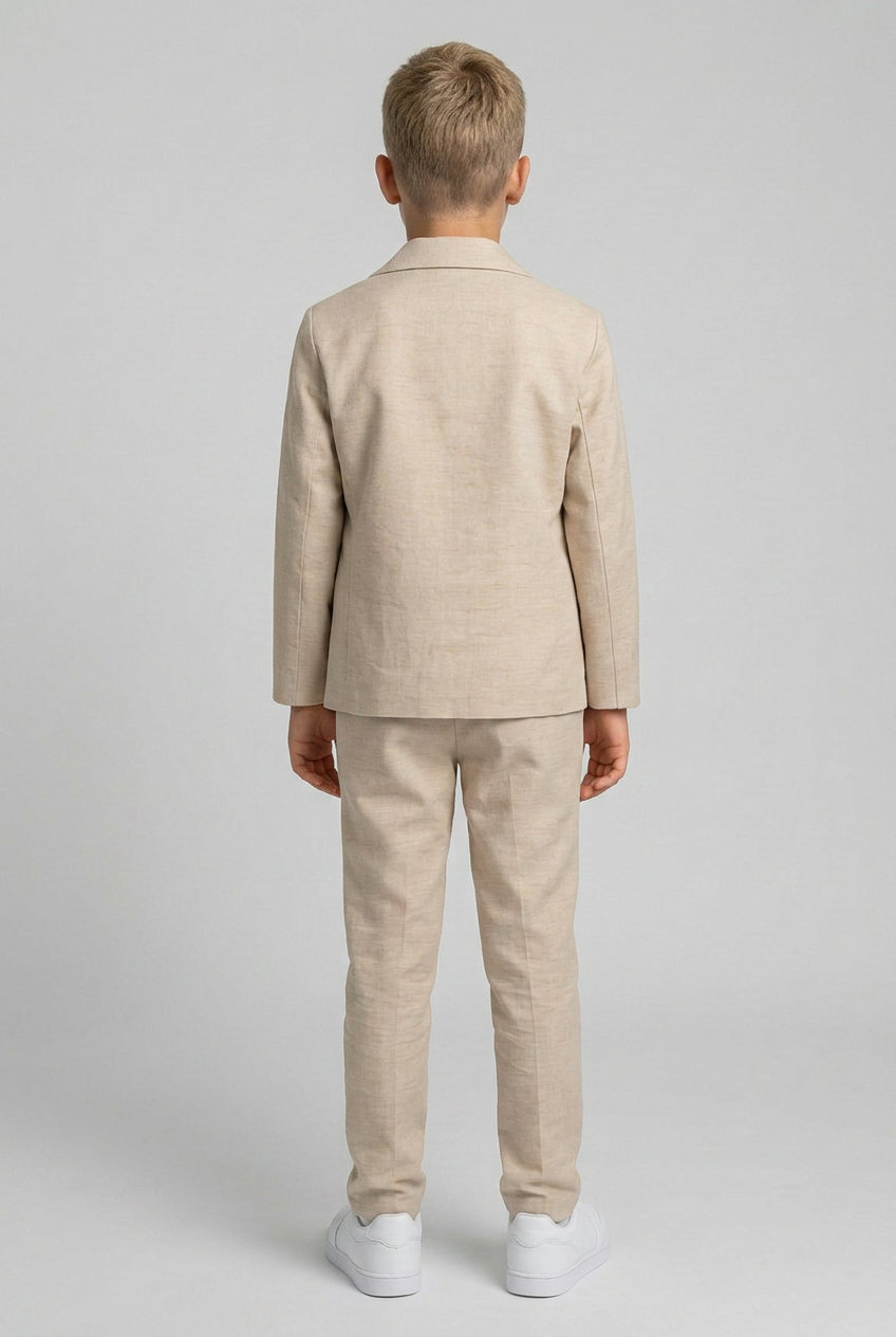 Boys 3-Piece Cotton-Linen Smart Casual Suit - KETEN - Beige