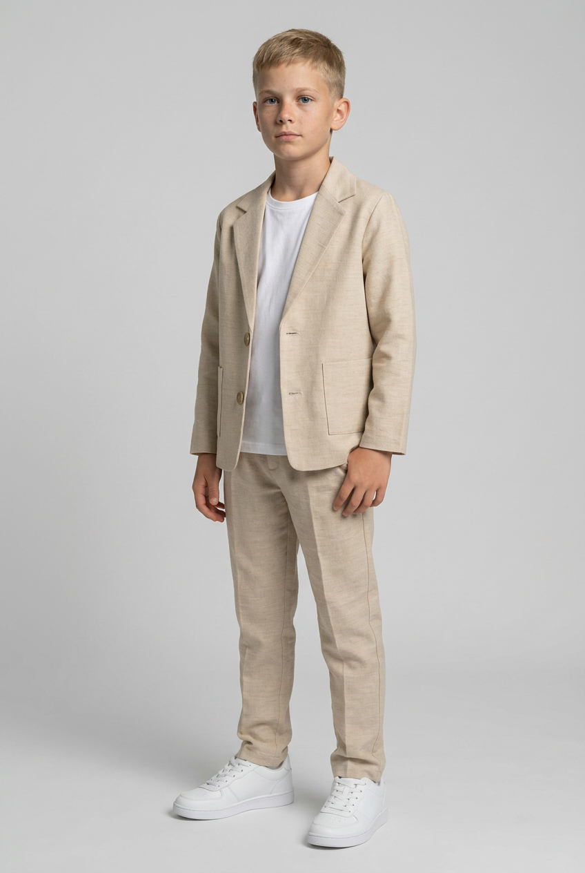 Boys 3-Piece Cotton-Linen Smart Casual Suit - KETEN - Beige