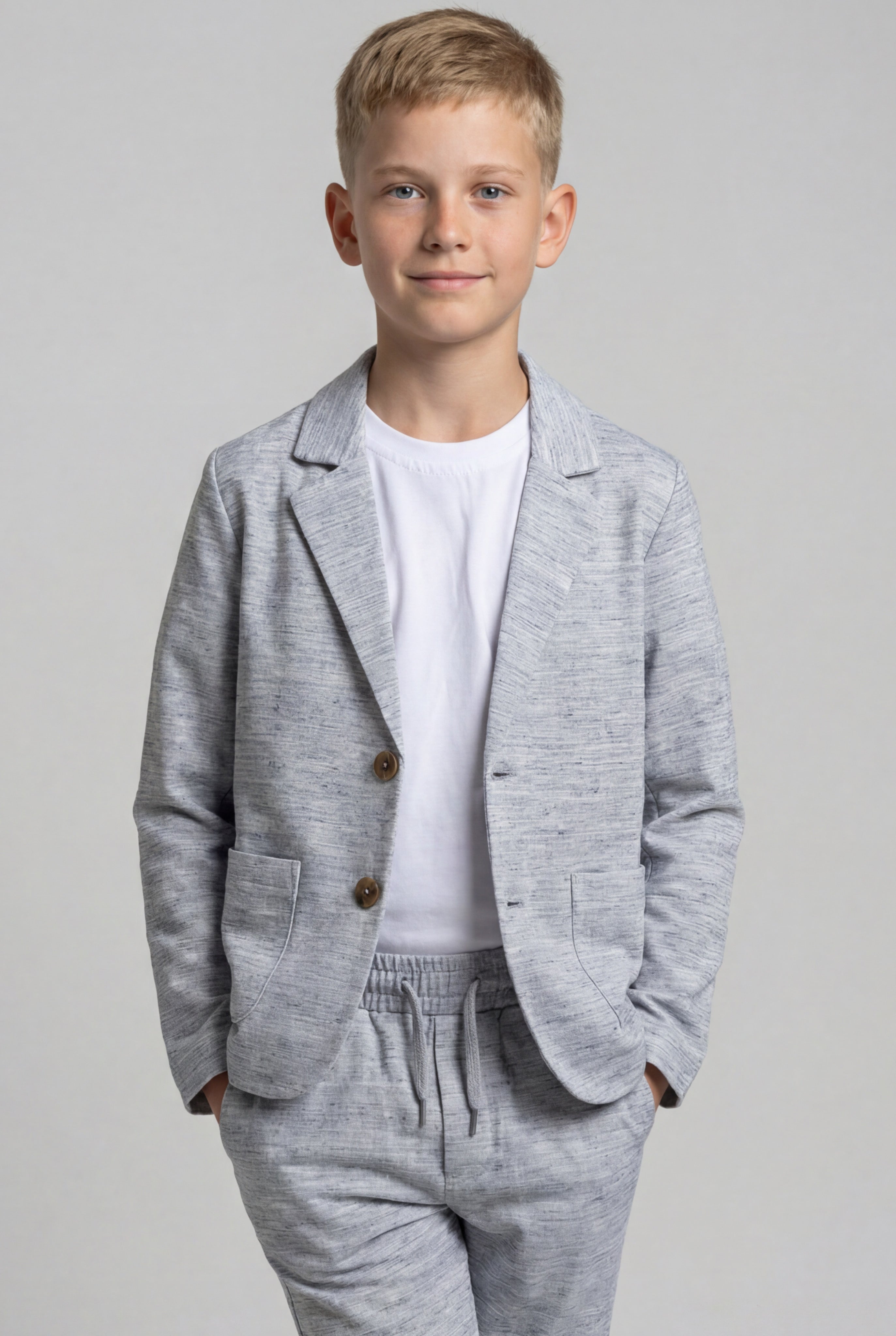 Boys 3-Piece Cotton-Linen Smart Casual Suit - KETEN - Grey