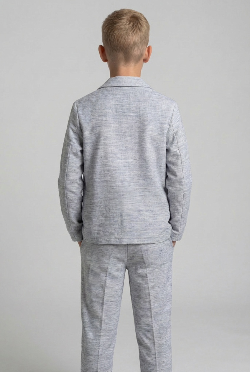 Boys 3-Piece Cotton-Linen Smart Casual Suit - KETEN - Grey