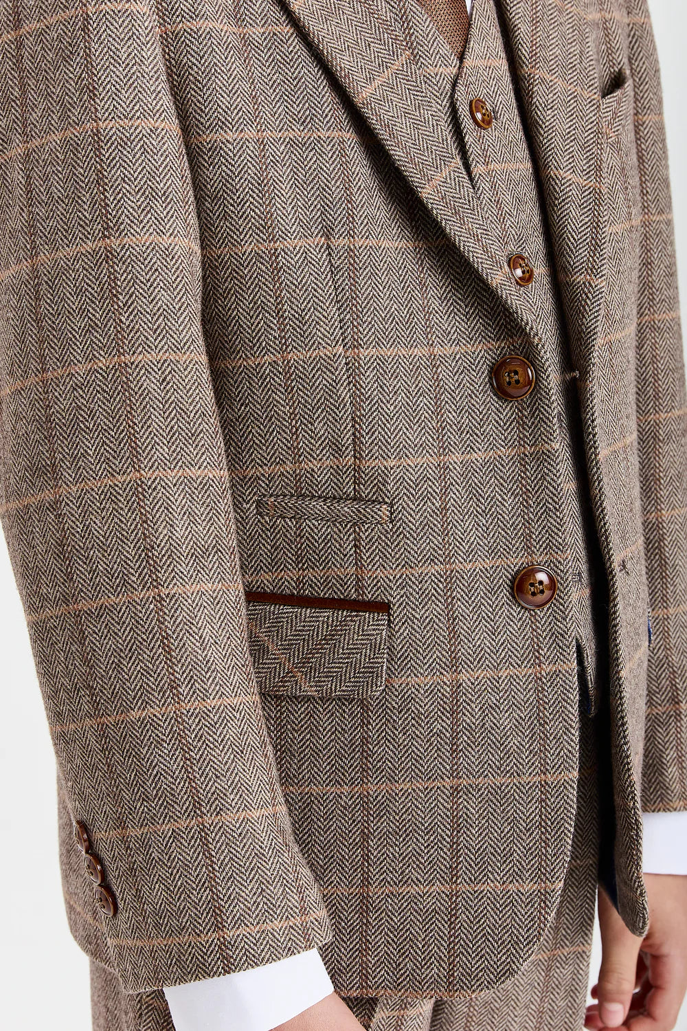 Boys 3-Piece Herringbone Windowpane Check Suit - Harris Brown