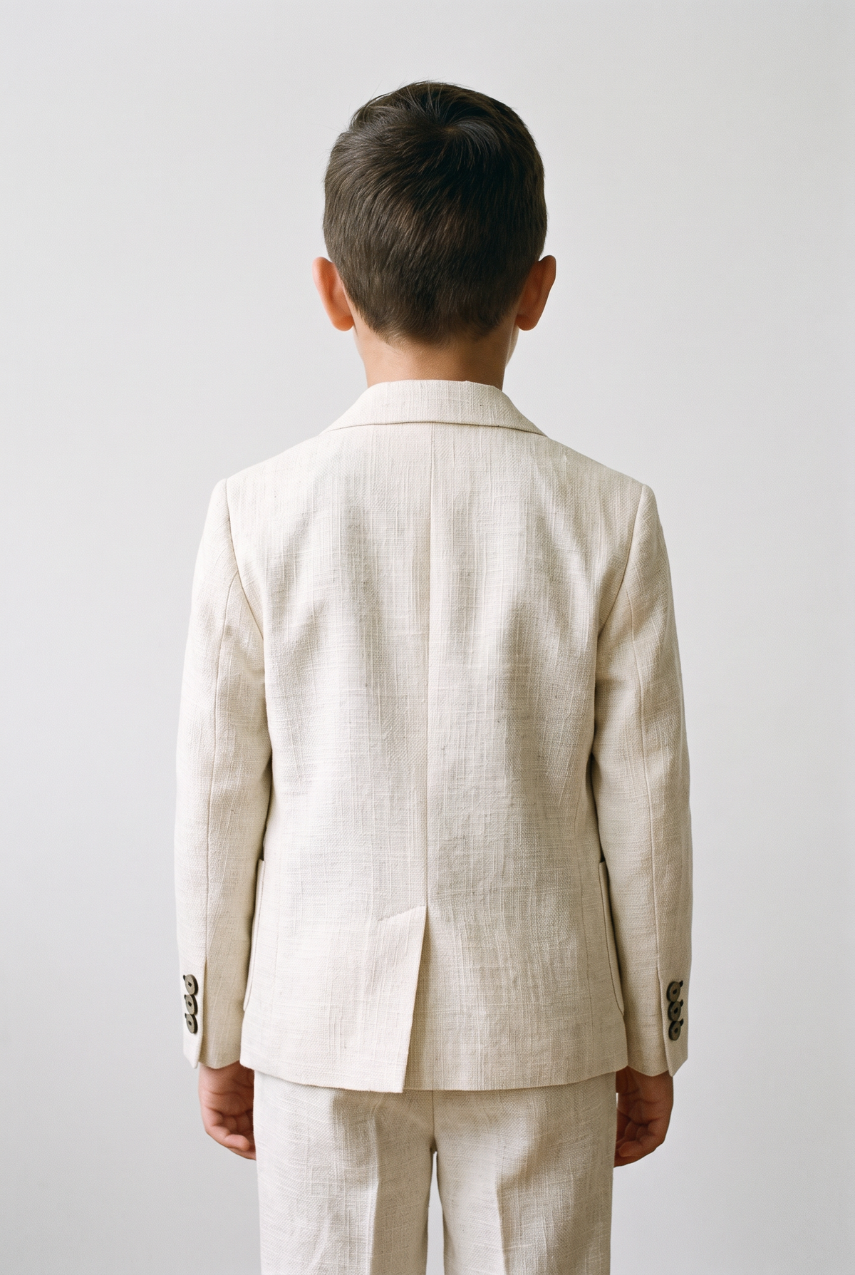 Boys 3-Piece Linen Casual Suit with T-Shirt - Keten - Cream Model Back Picture