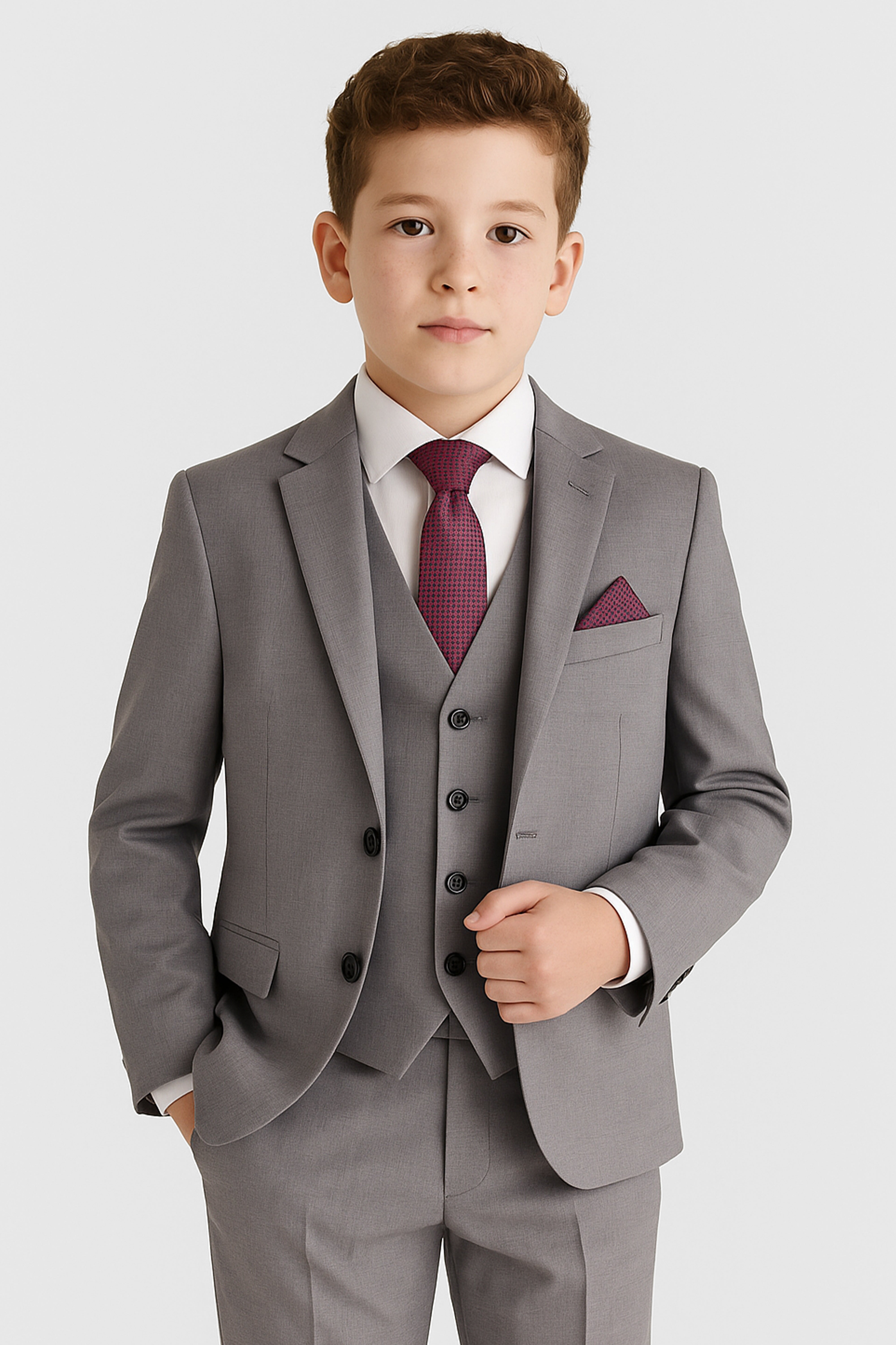 Father & Son Matching 3-Piece Suit Set with Pick Stitch - Edward - Grey
