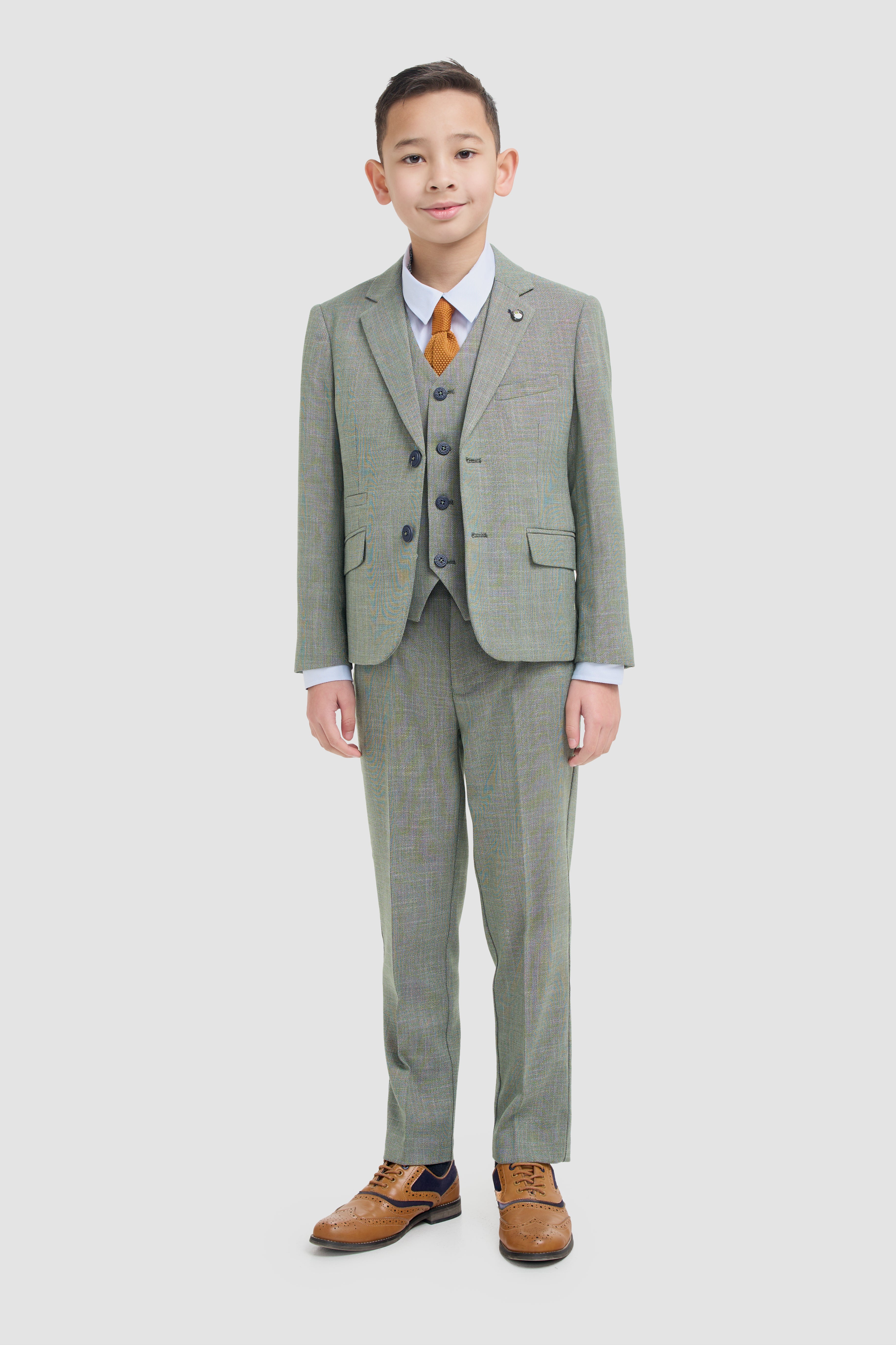 Boys 3-Piece Textured Suit - MIAMI - Sage Green