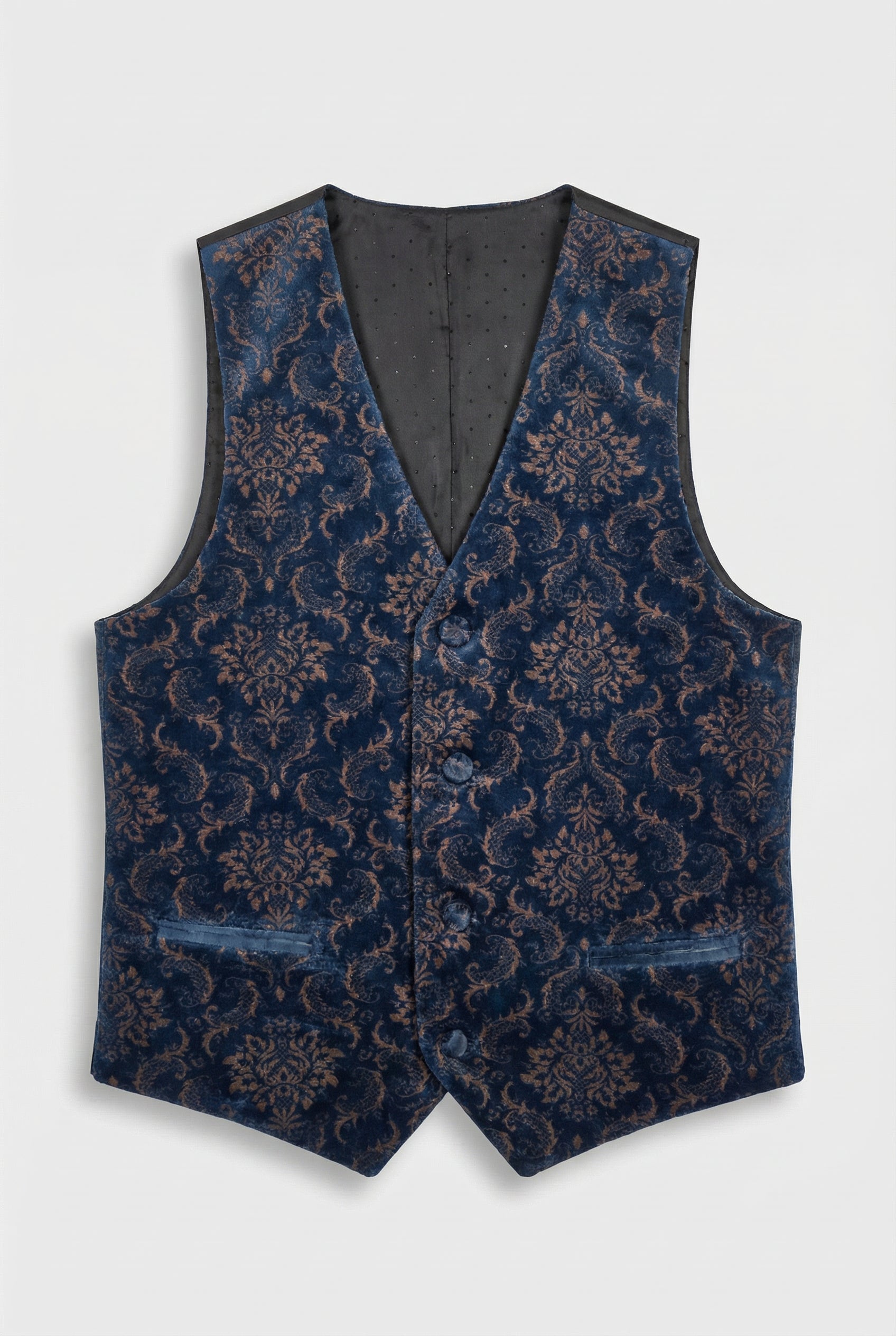 Boys 3-Piece Velvet Damask Tuxedo Suit - Marc Navy Model Waistcoat Picture