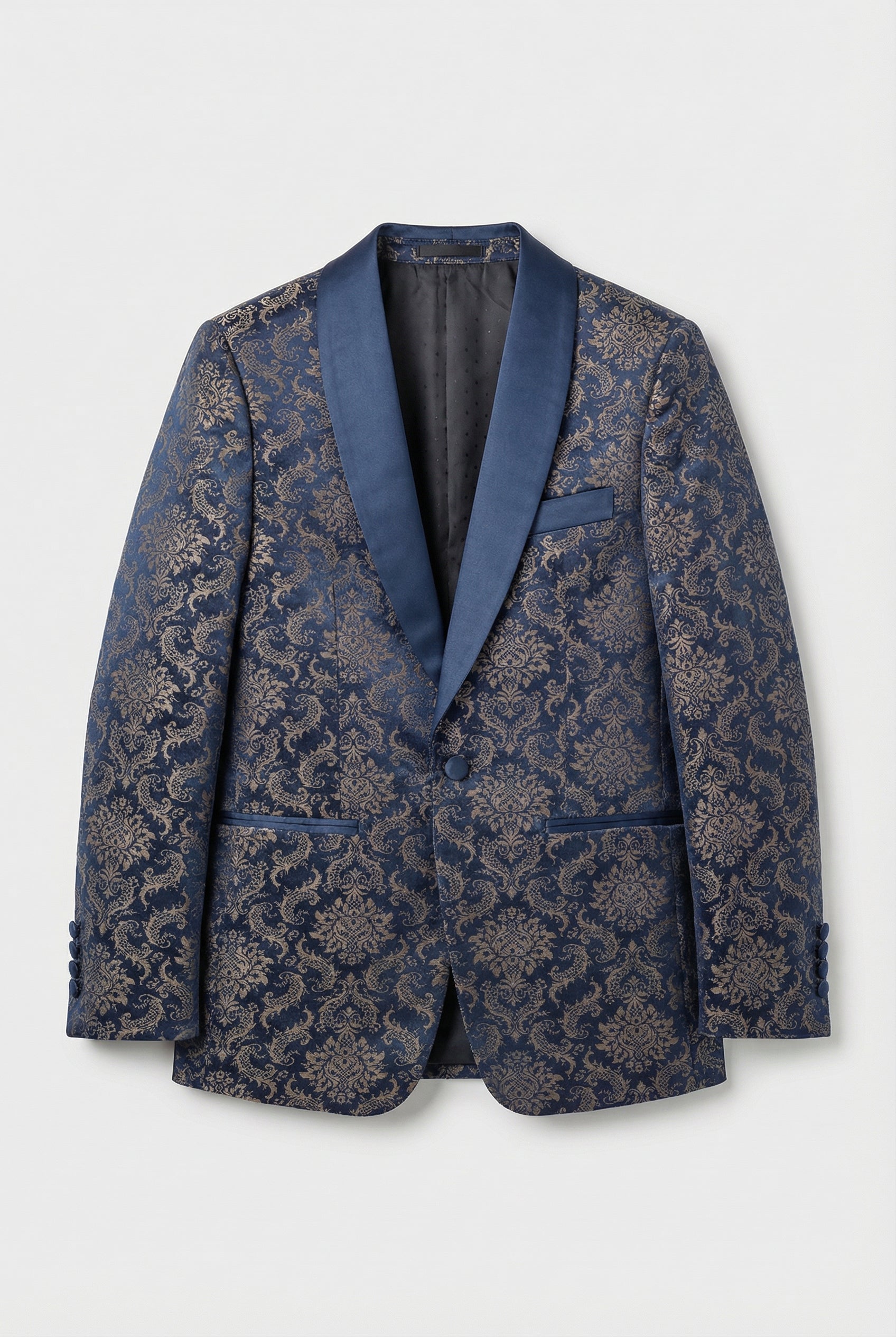 Boys 3-Piece Velvet Damask Tuxedo Suit - Marc Navy Model Blazer Picture