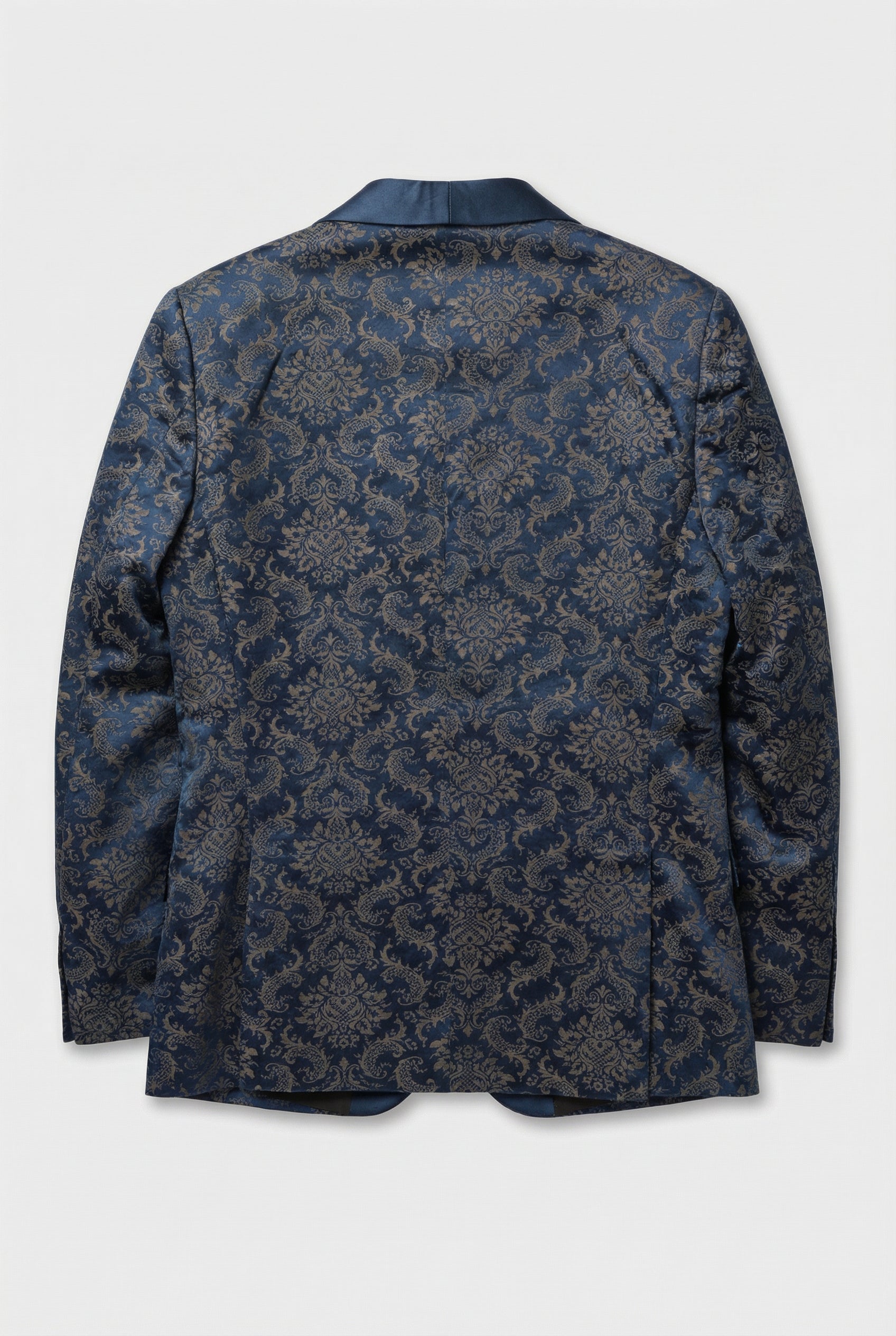 Boys 3-Piece Velvet Damask Tuxedo Suit - Marc Navy Blazer Back picture