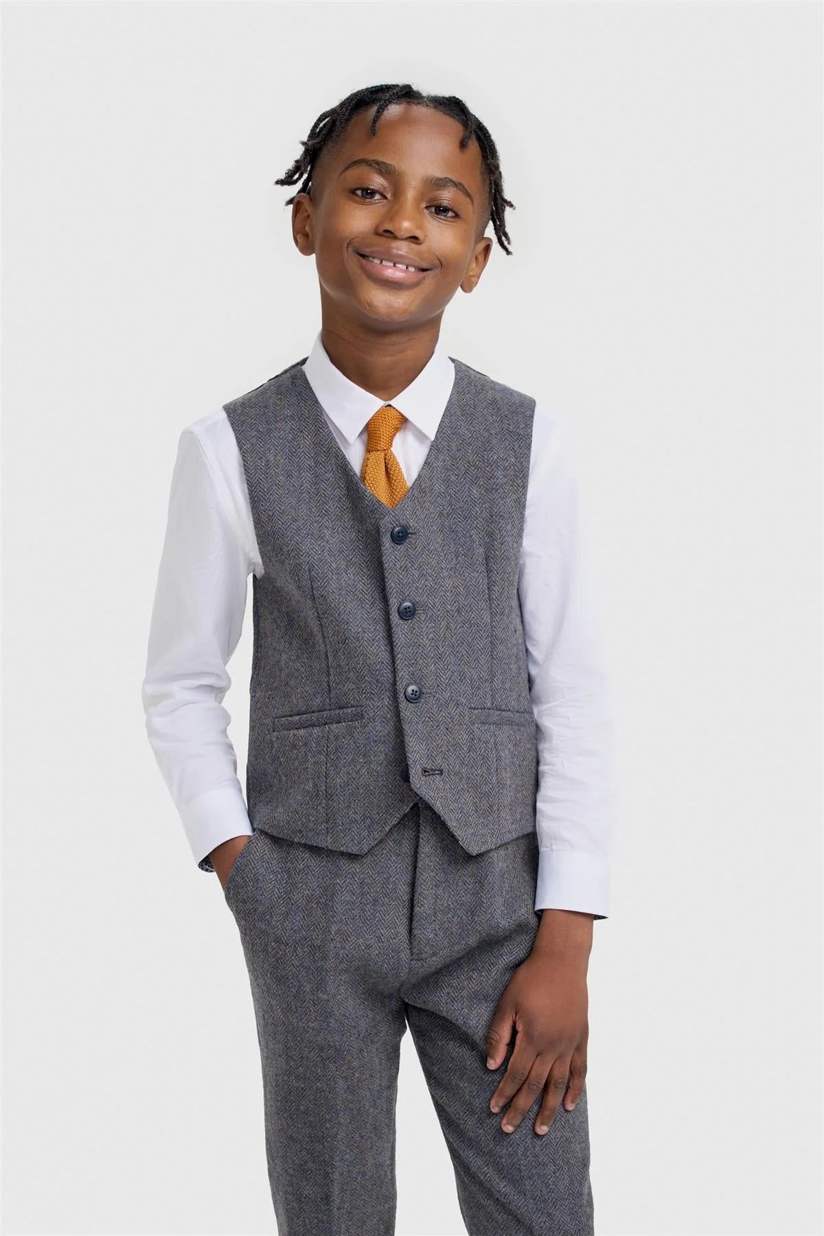 Boys 3-Piece Wool Herringbone Tweed Suit - Thomas - Savoy Grey