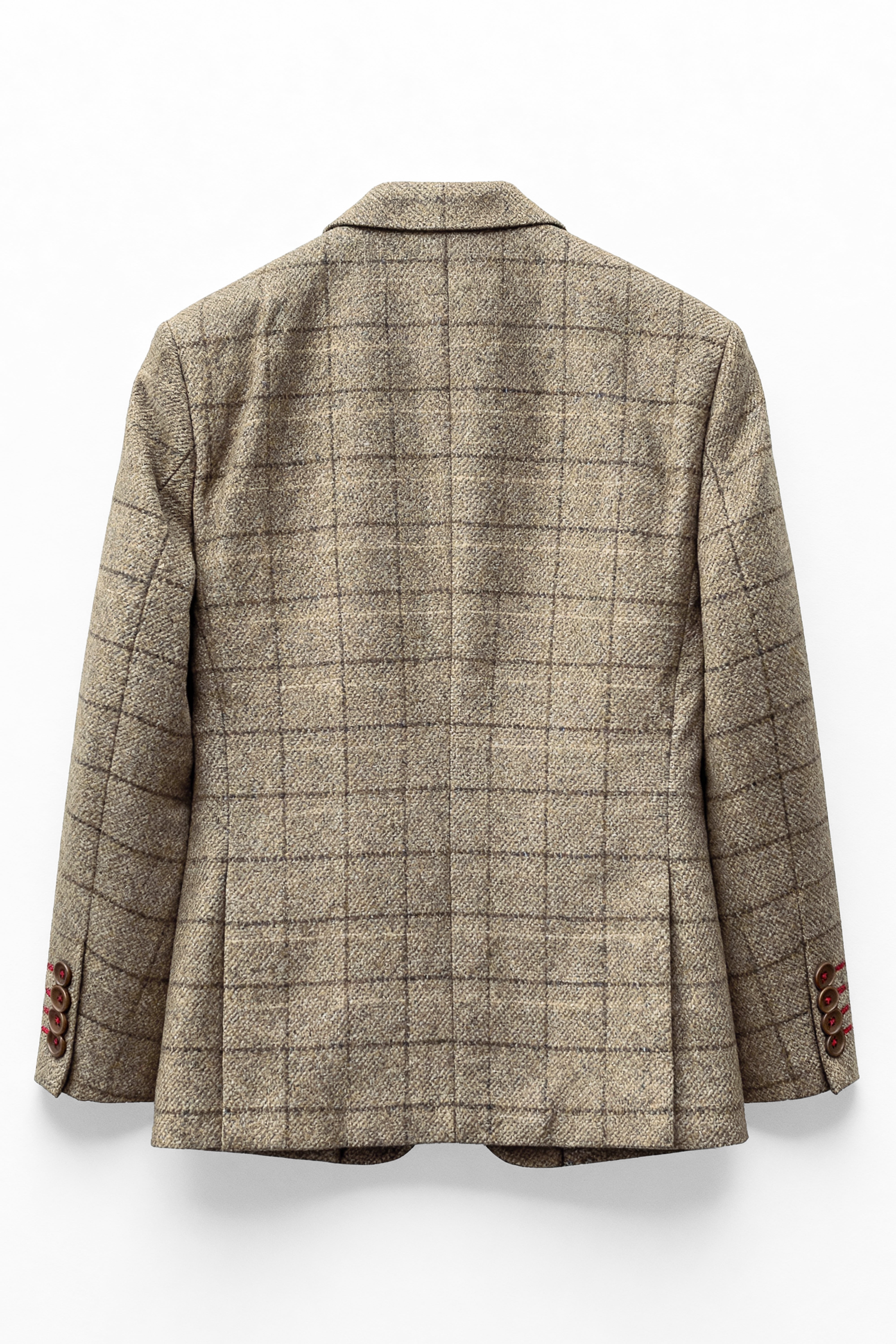 Boys 3-Piece Wool Tweed Windowpane Check Suit - Liam - Beige - Blazer Picture Blazer Back Picture