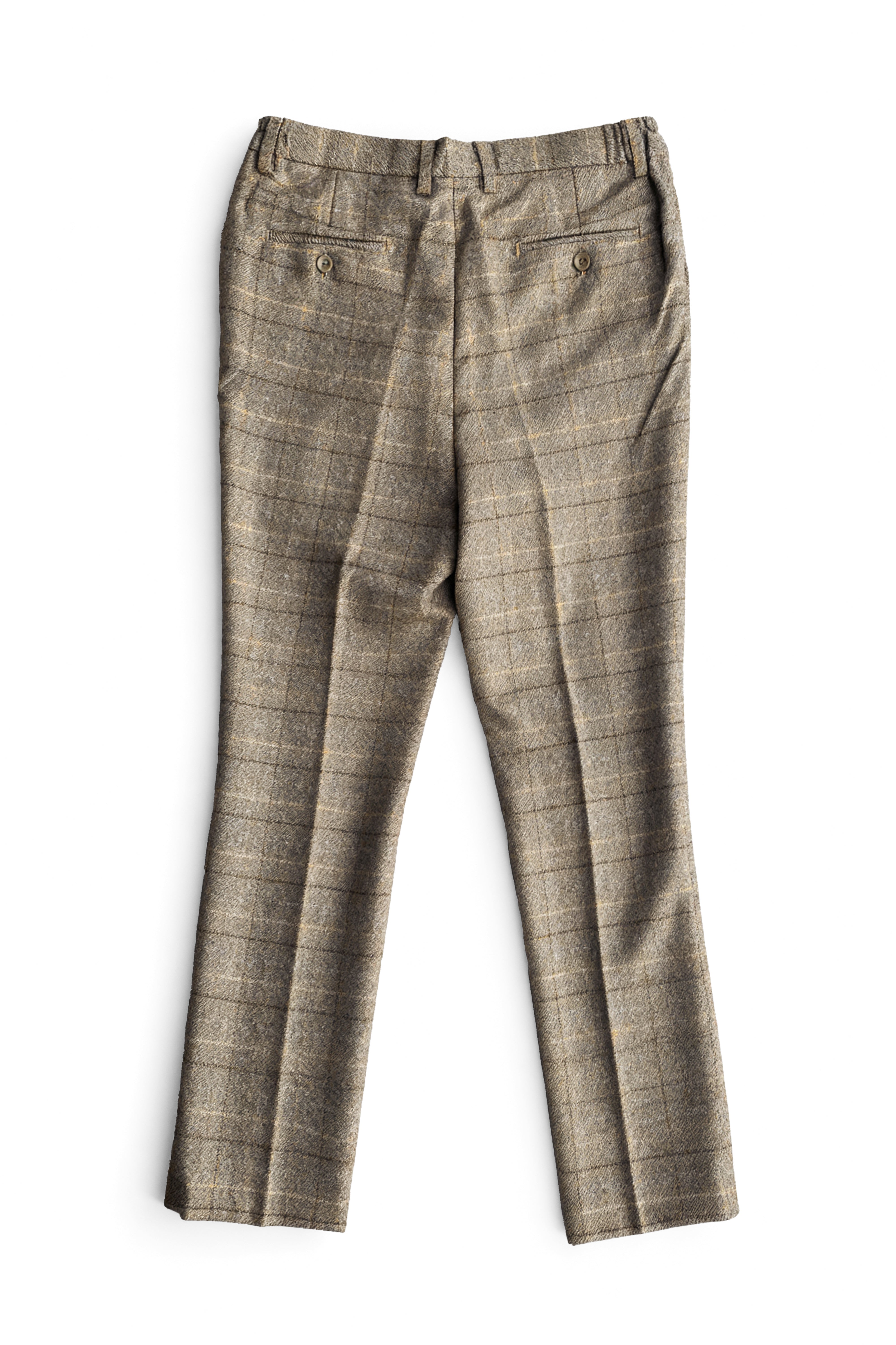 Boys 3-Piece Wool Tweed Windowpane Check Suit - Liam - Beige - Trousers Back Picture