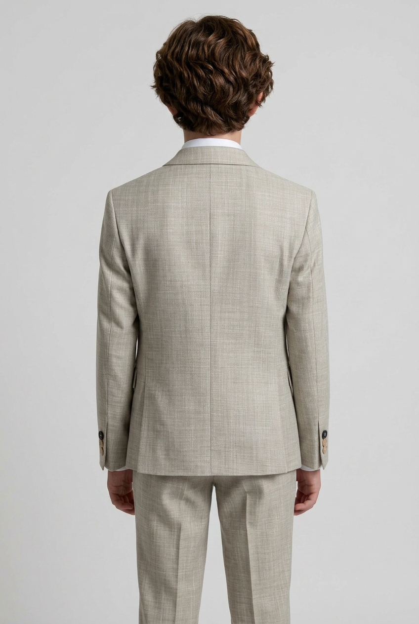 Boys 3 Piece Slim Fit Suit with Double Breasted Waistcoat - Alfred Beige