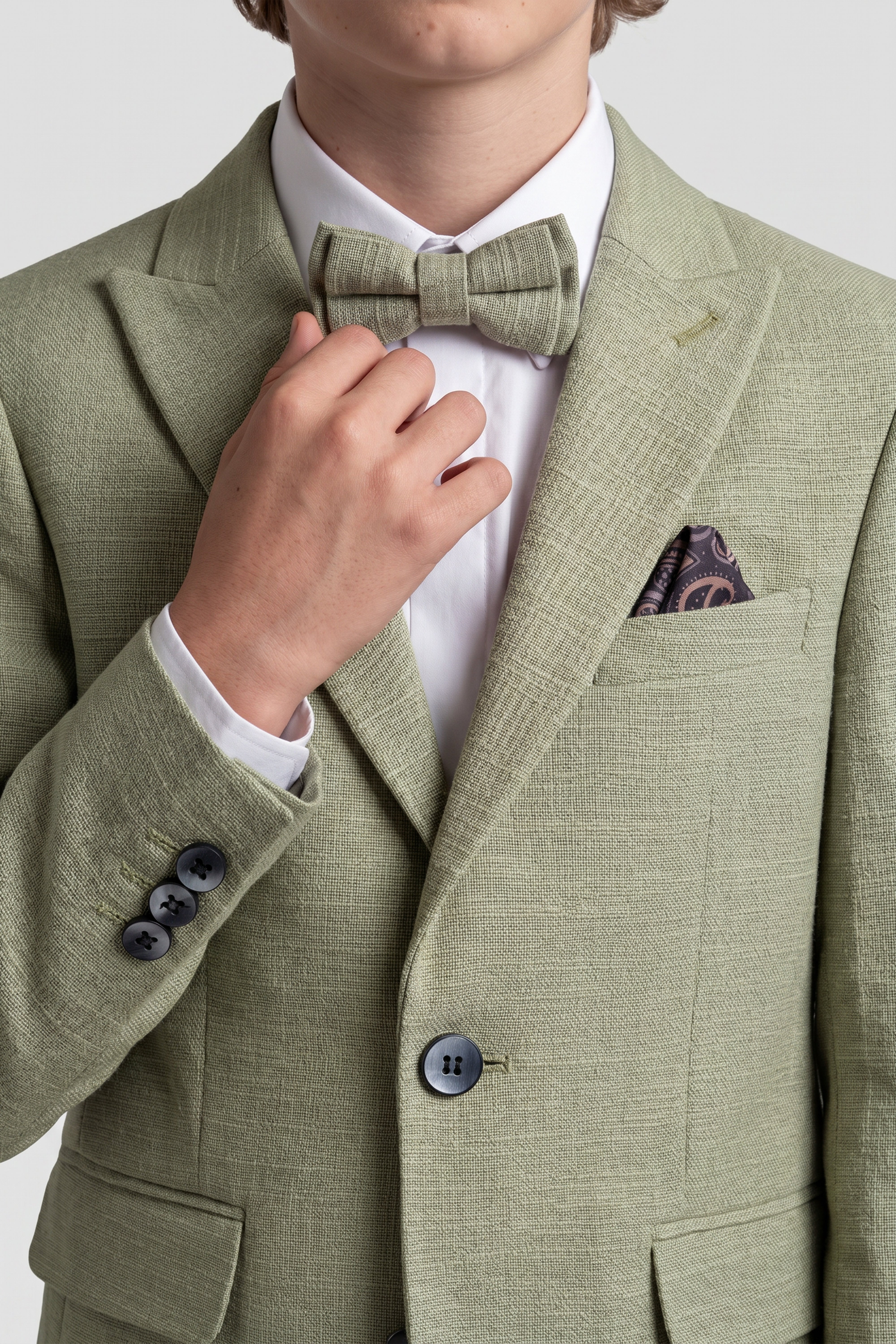 Boys 4-Piece Cotton Casual Suit - Sage Green Detail Picture