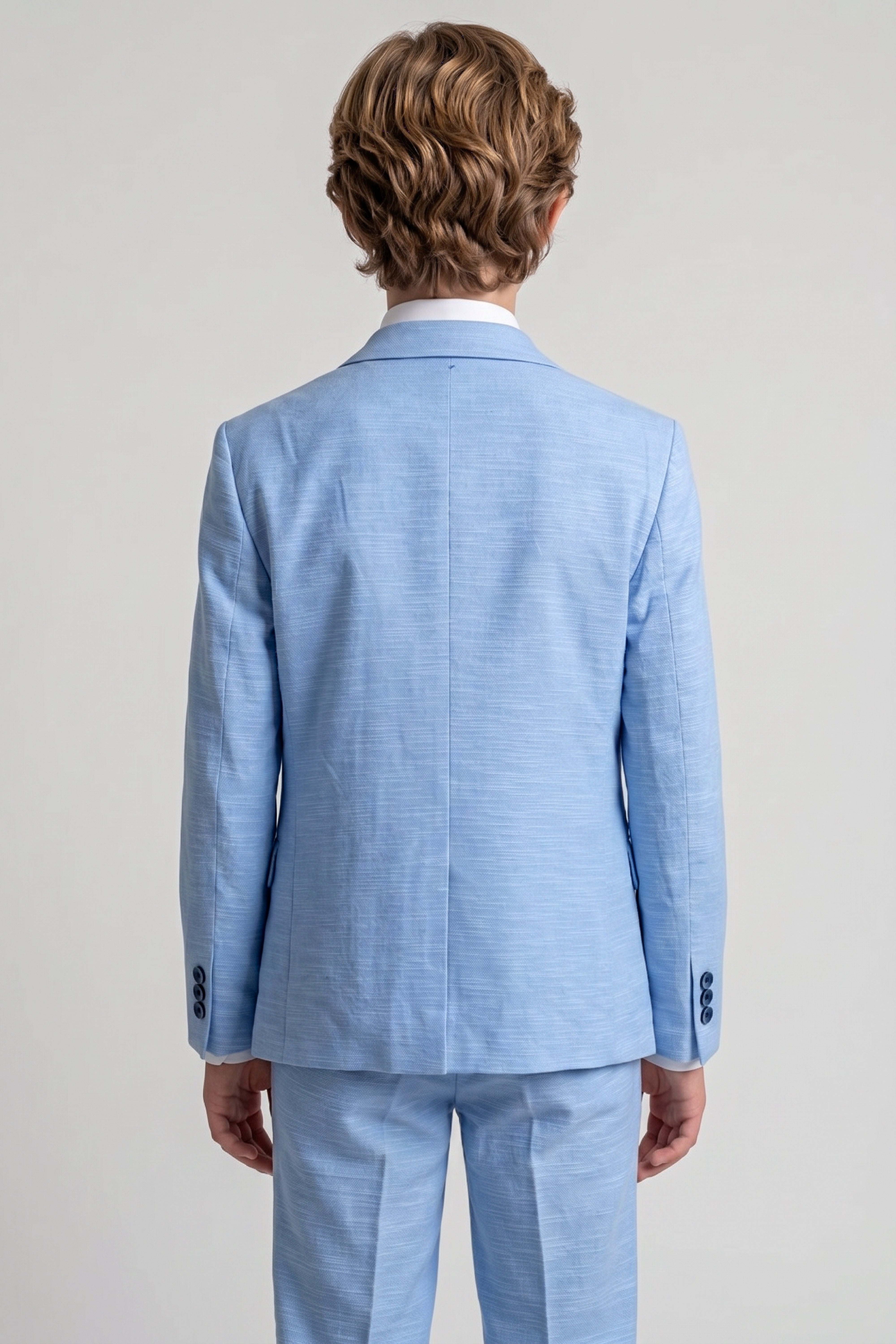 Boys 4-Piece Cotton Casual Suit - Sky Blue Model Back Picture