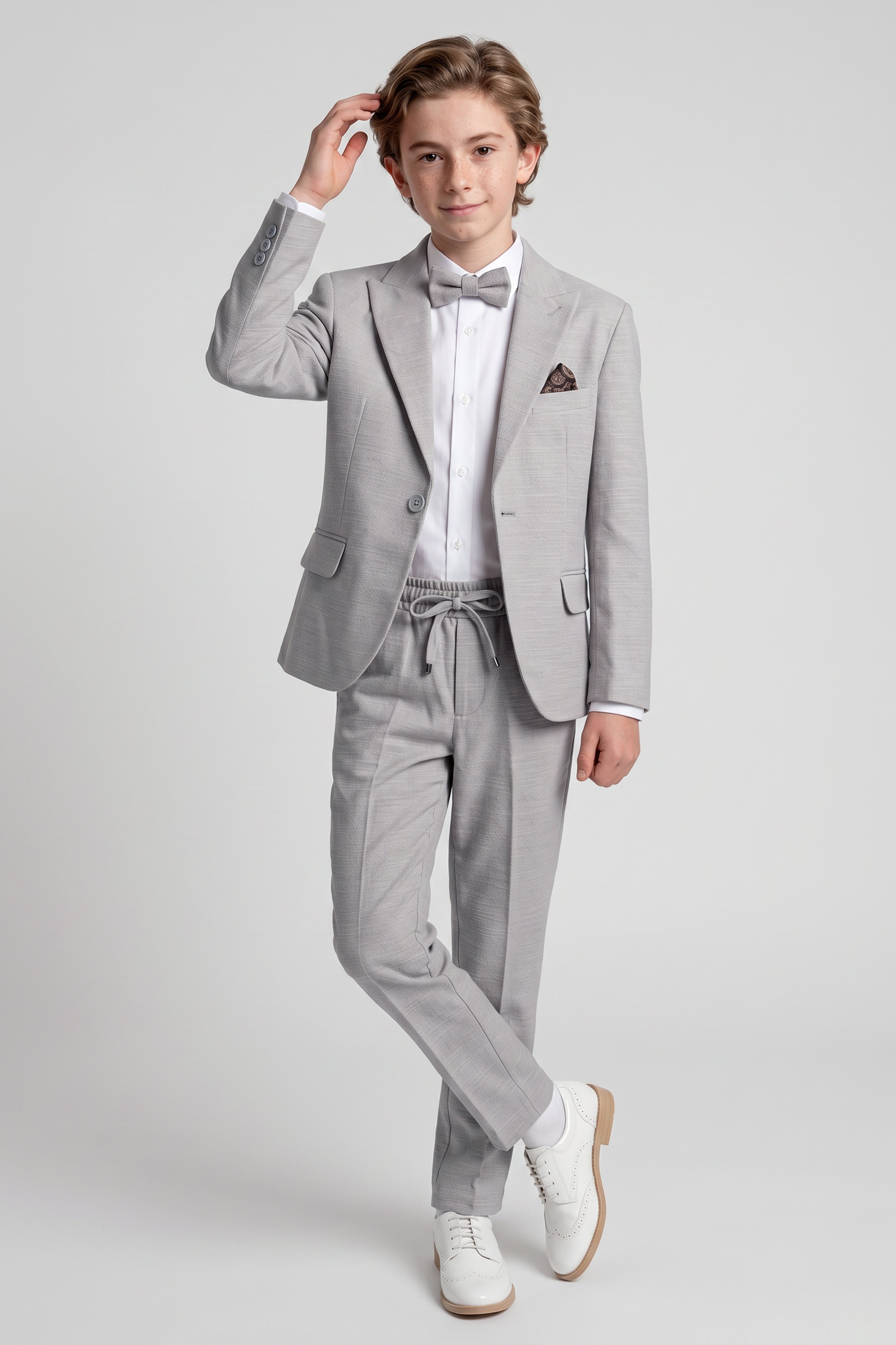 Boys 4-Piece Cotton Casual Suit - Stone Model Front Picture