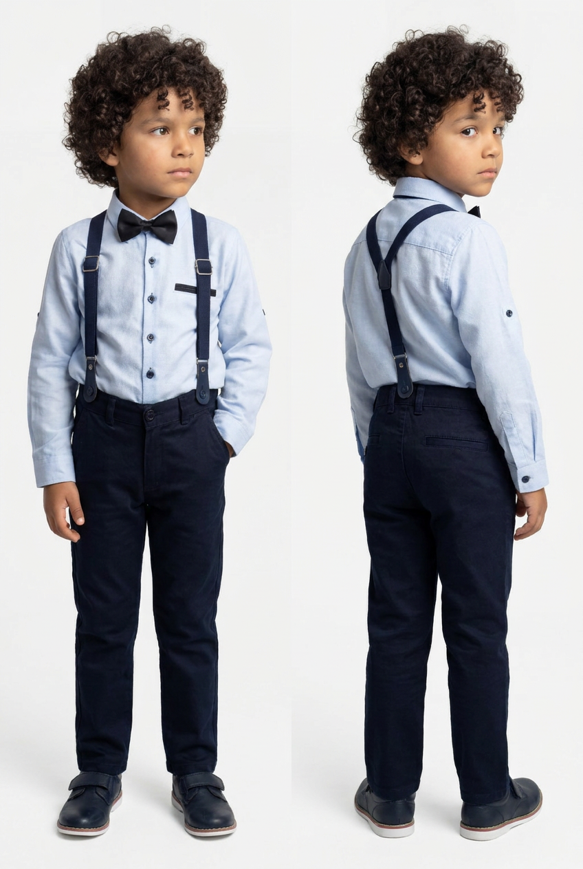 Boys 4-Piece Cotton Gentleman Outfit Set - Light Blue & Navy Blue