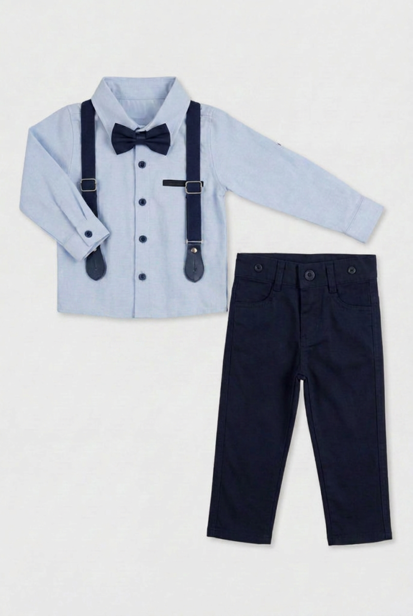 Boys 4-Piece Cotton Gentleman Outfit Set - Light Blue & Navy Blue