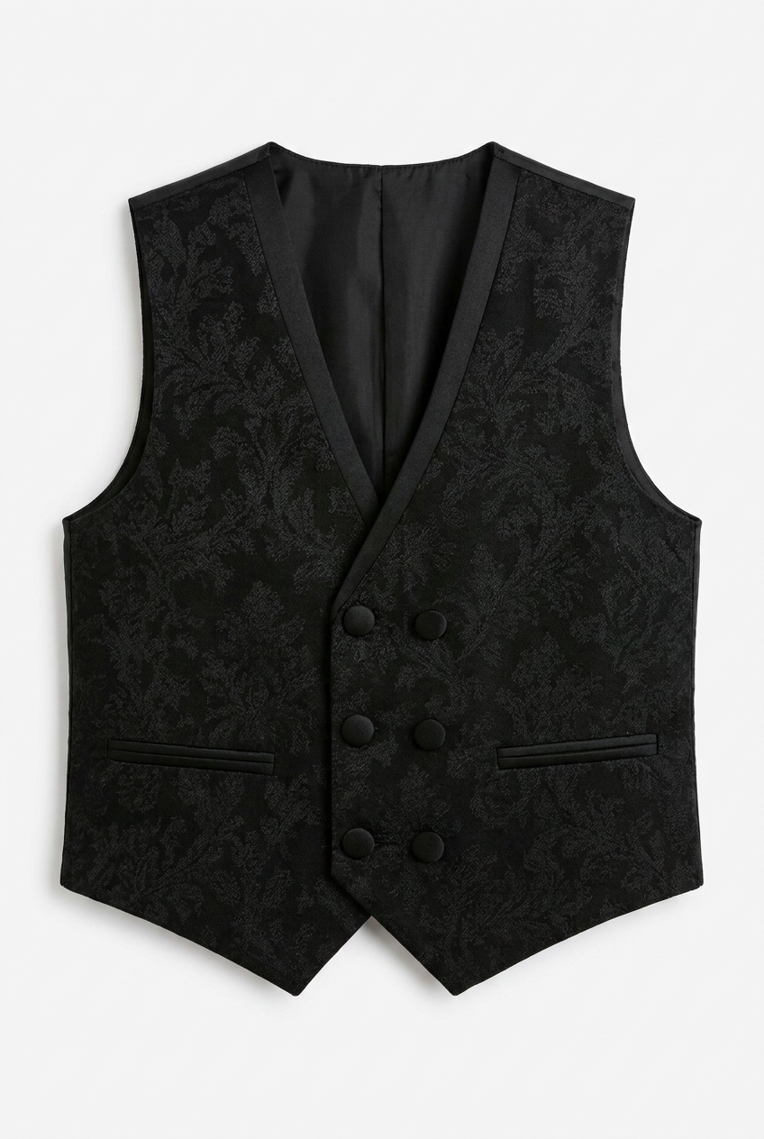 Boys 4-Piece Paisley Jacquard Waistcoat Cravat Set - Black