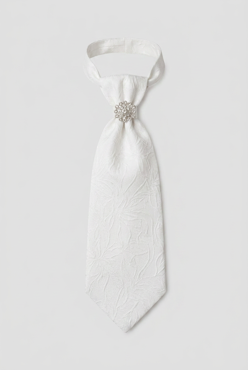 Boys 4-Piece Paisley Jacquard Waistcoat Cravat Set - White