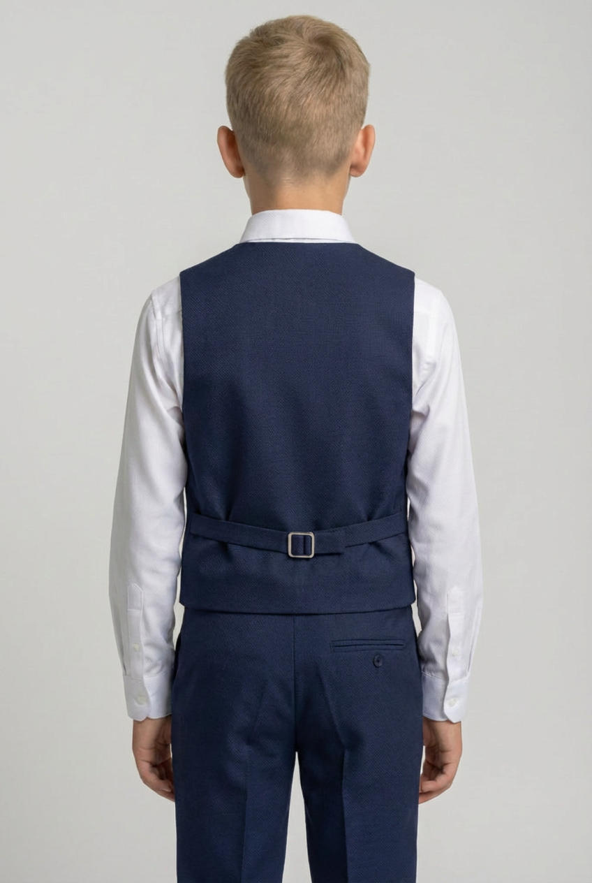 Boys 4-Piece Textured Waistcoat Suit - Navy