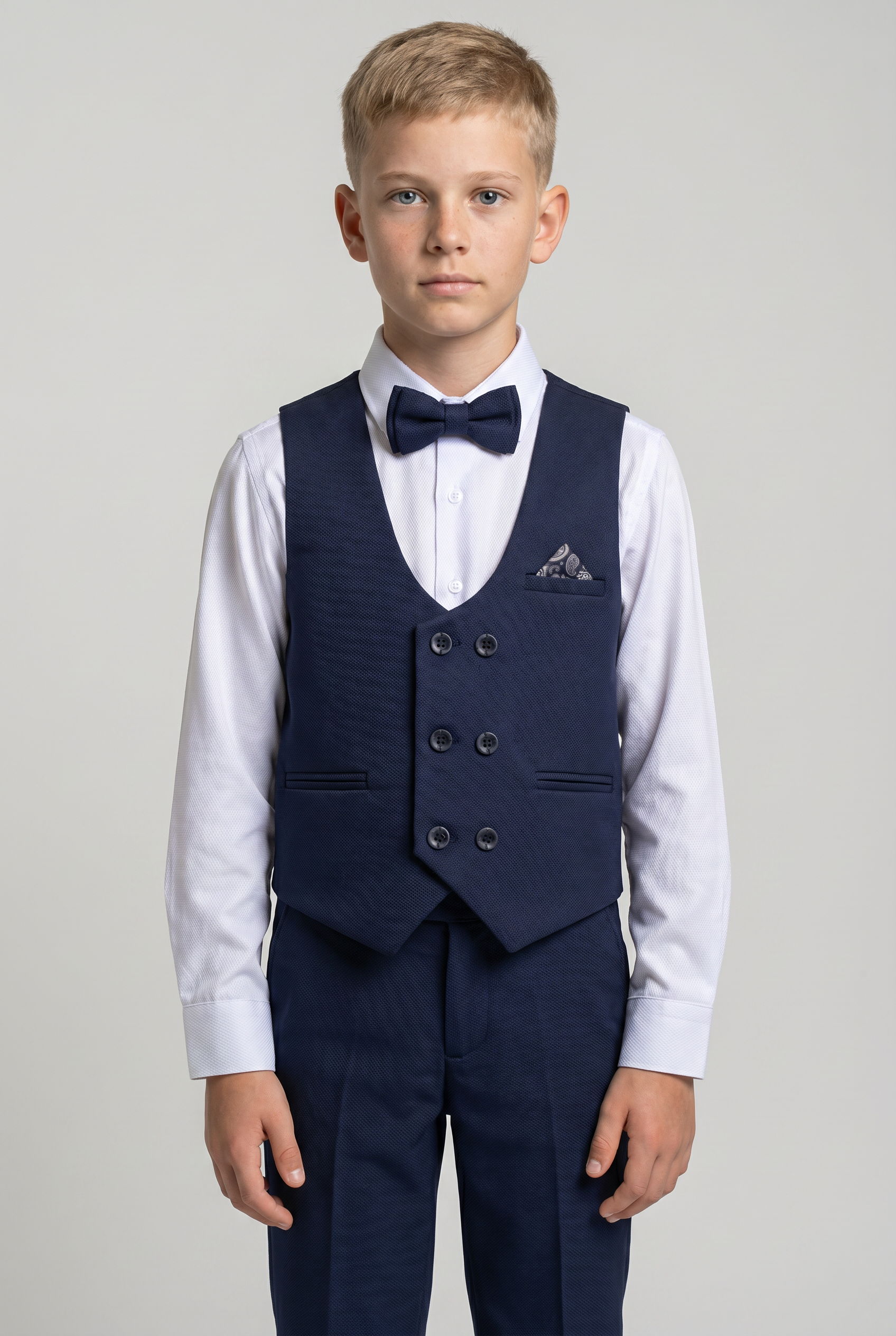 Boys 4-Piece Textured Waistcoat Suit - Navy
