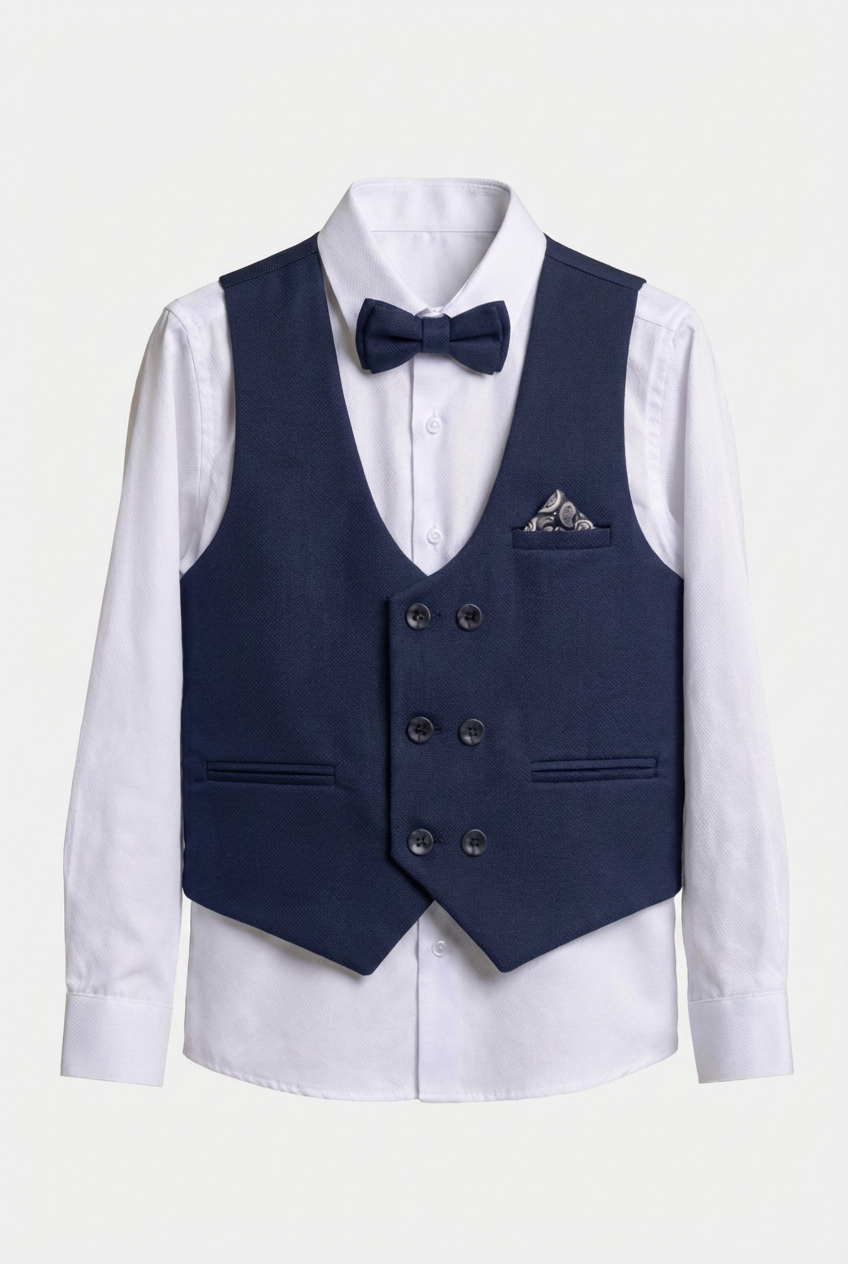 Boys 4-Piece Textured Waistcoat Suit - Navy