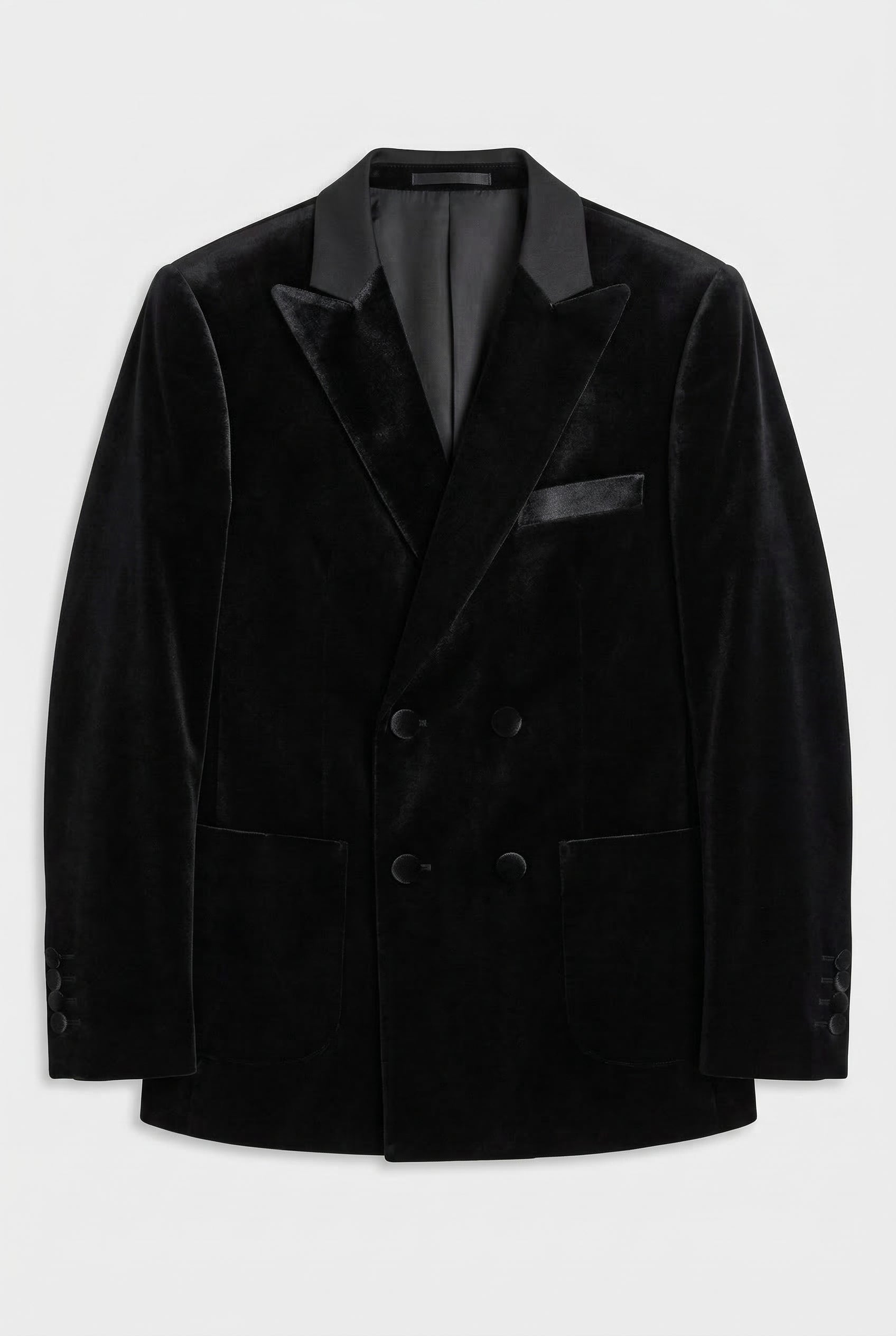 Boys 4-Piece Velvet Double Breasted Tuxedo Suit - Albert Black