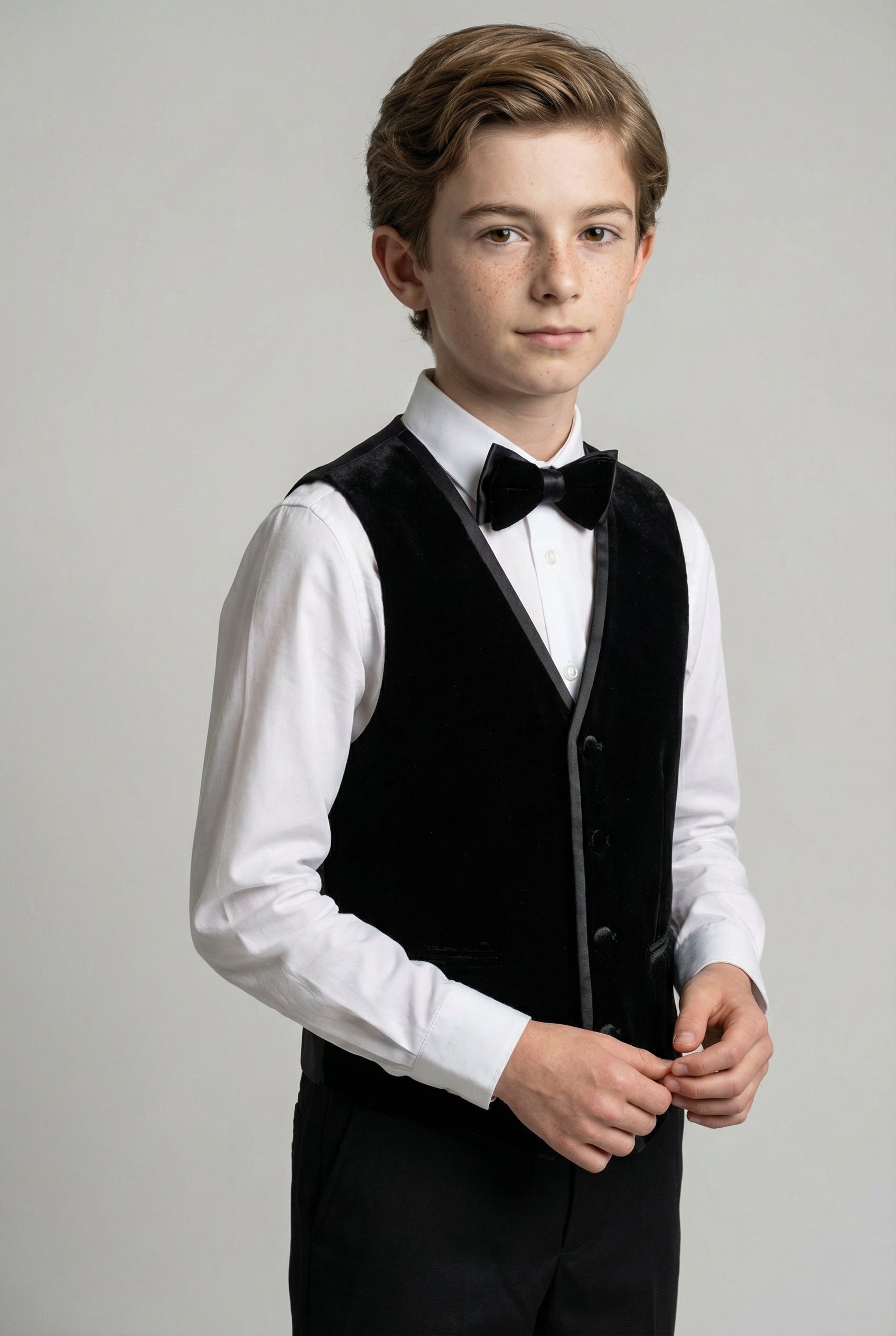 Boys 4-Piece Velvet Double Breasted Tuxedo Suit - Albert Black
