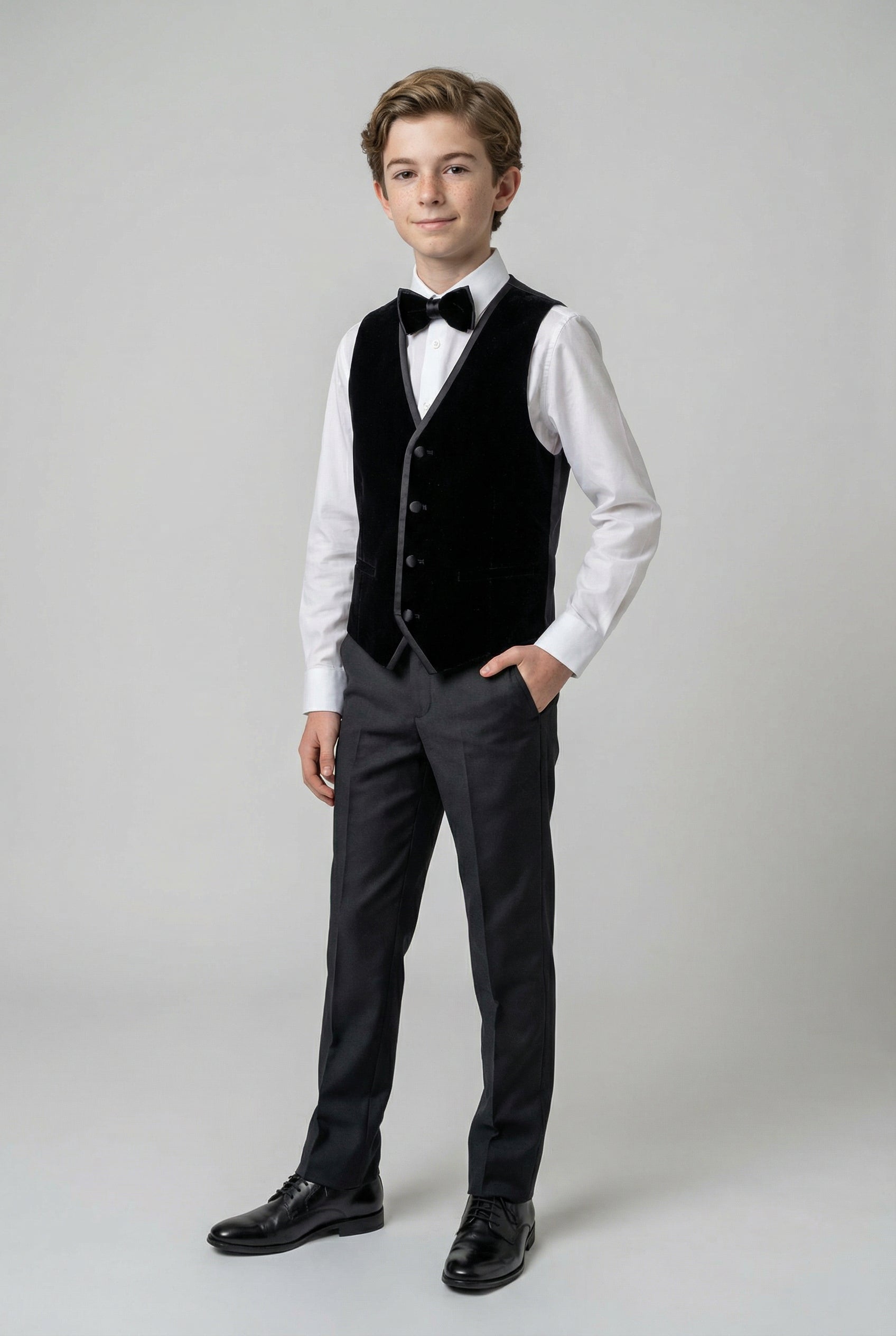 Boys 4-Piece Velvet Double Breasted Tuxedo Suit - Albert Black