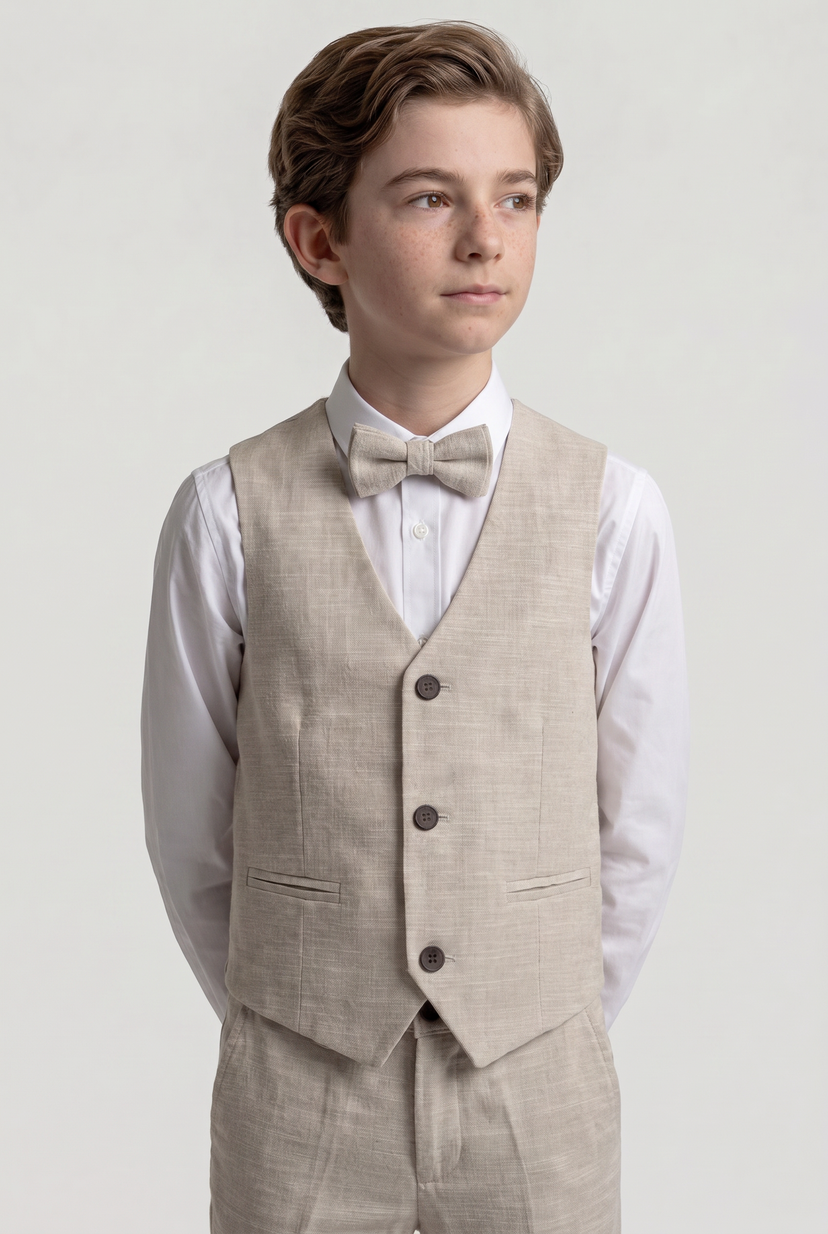 Boys 5-Piece Cotton Smart Casual Suit - Beige