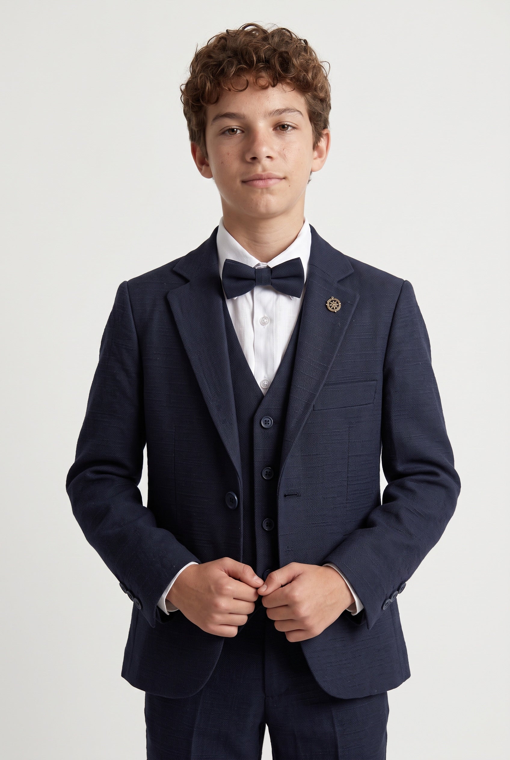 Boys 5-Piece Cotton Smart Casual Suit - Navy Model Front Picture