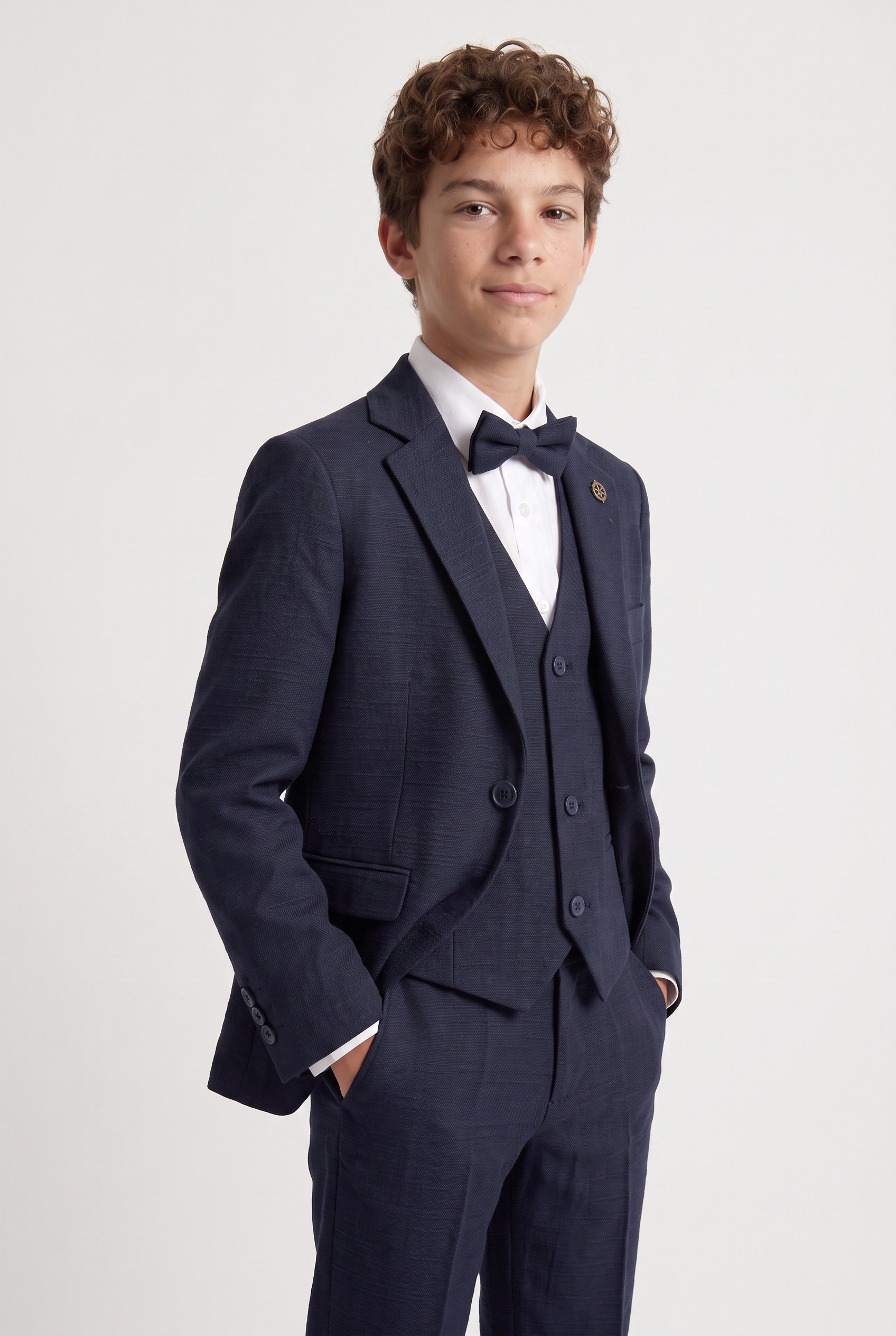 Boys 5-Piece Cotton Smart Casual Suit - Navy Model Side Picture