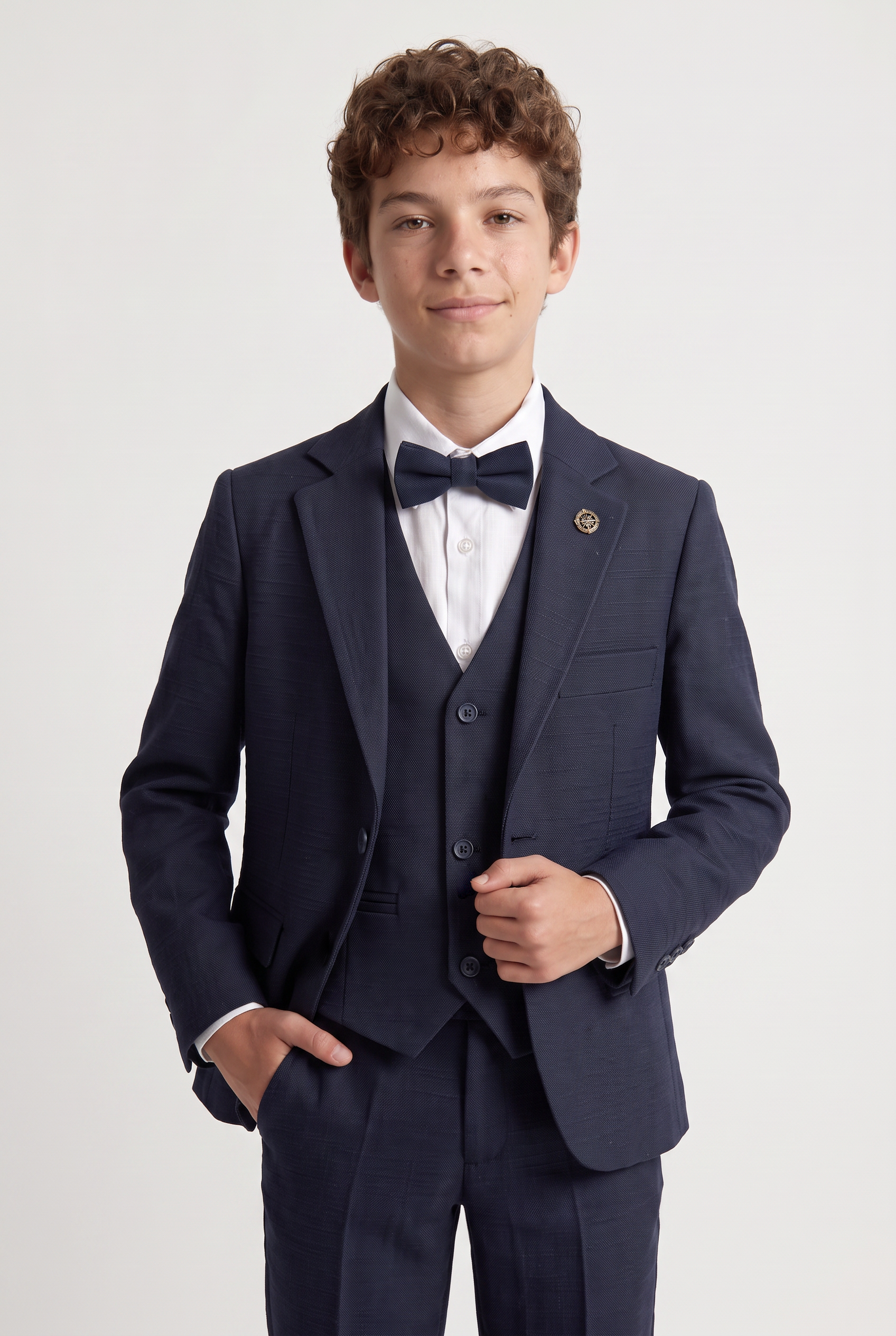 Boys 5-Piece Cotton Smart Casual Suit - Navy Model Picture
