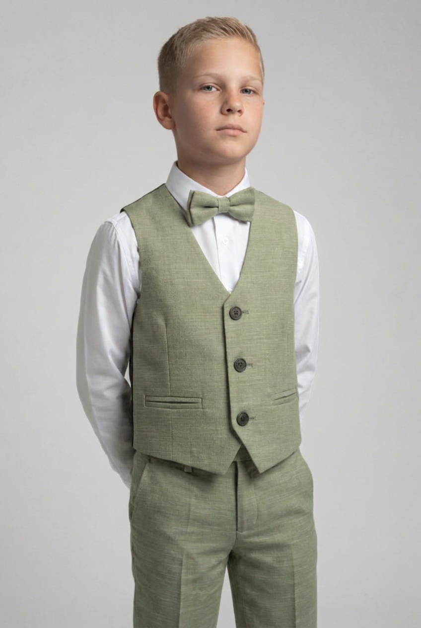 Boys 5-Piece Cotton Smart Casual Suit - Sage Green
