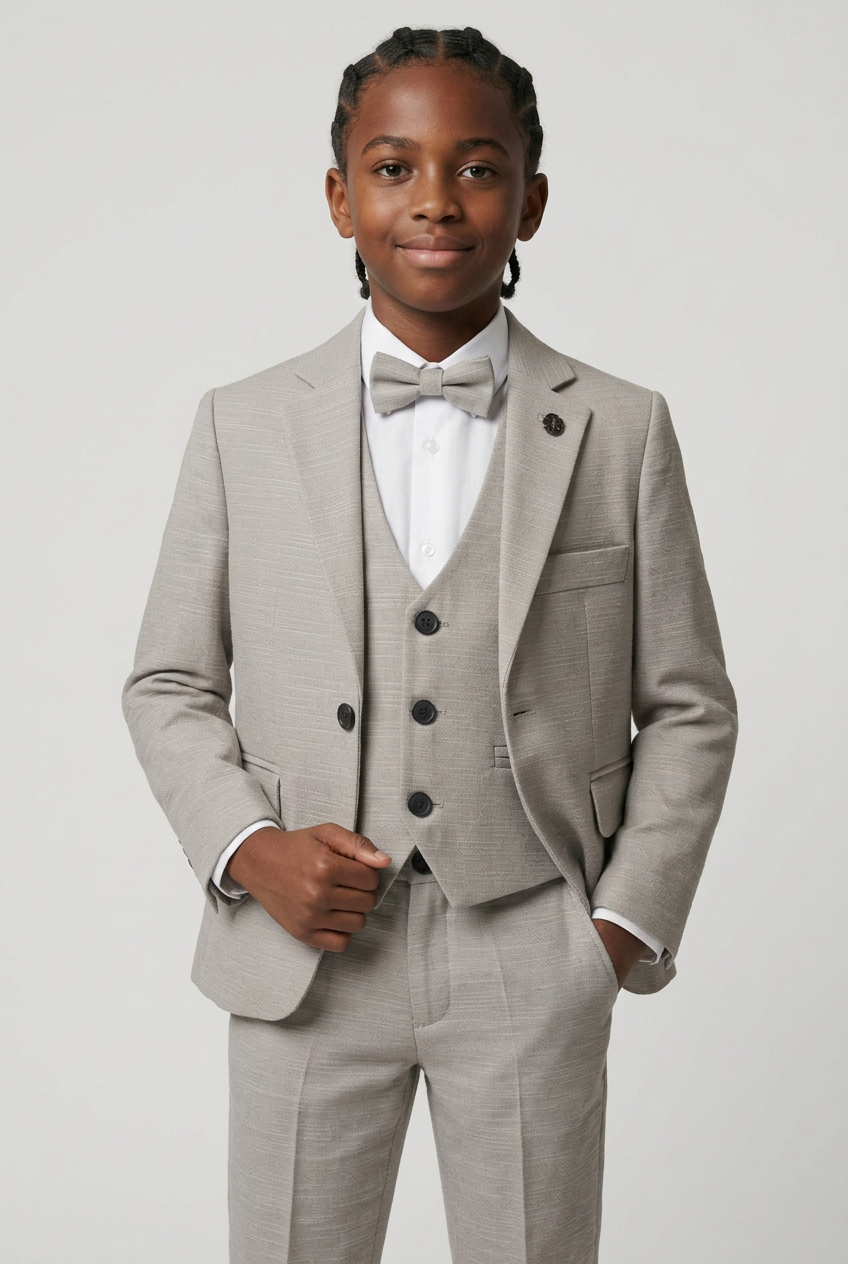 Boys 5-Piece Cotton Smart Casual Suit - Stone Grey