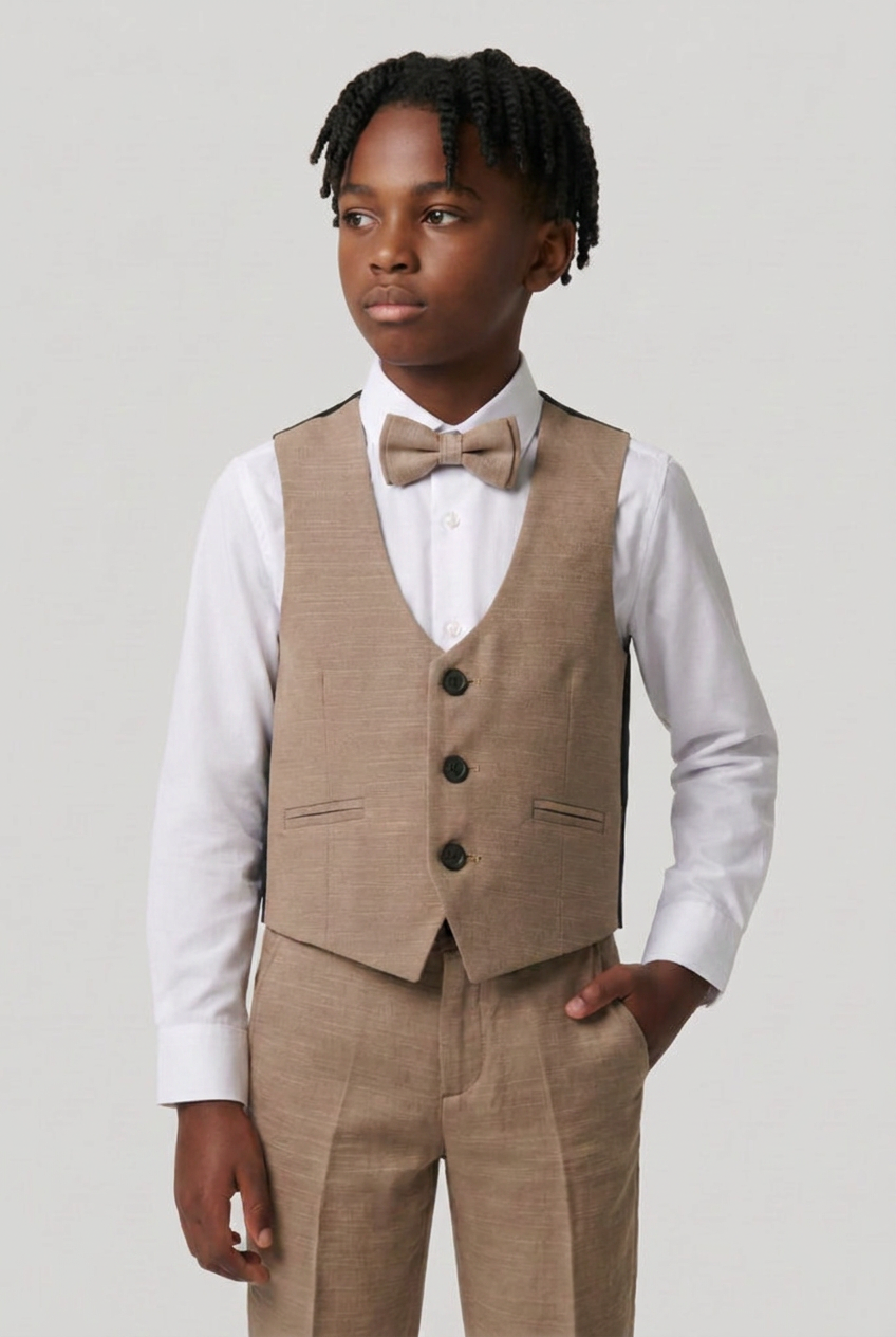 Boys 5-Piece Cotton Smart Casual Suit - Tan Brown