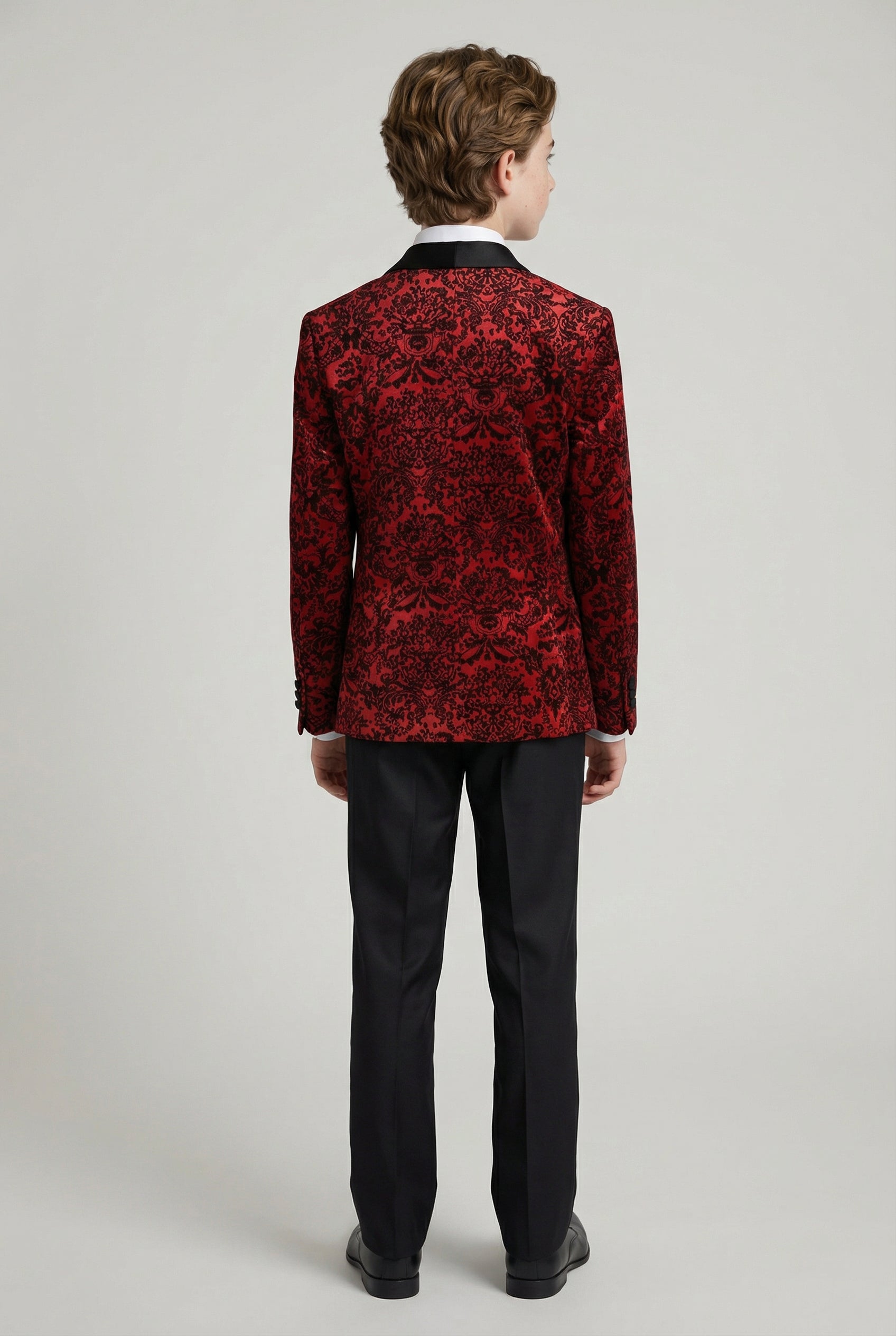Boys 5-Piece Damask Jacquard Tuxedo Suit - Red Back Picture