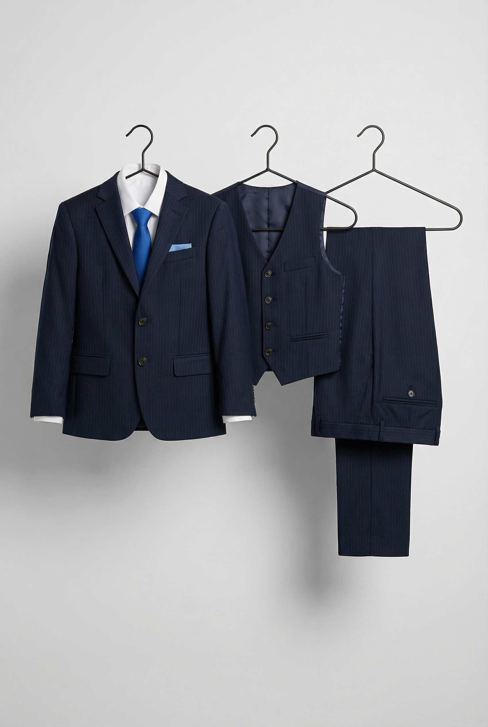 Boys 5-Piece Herringbone Pinstripe Suit - Dawson - Navy Blue