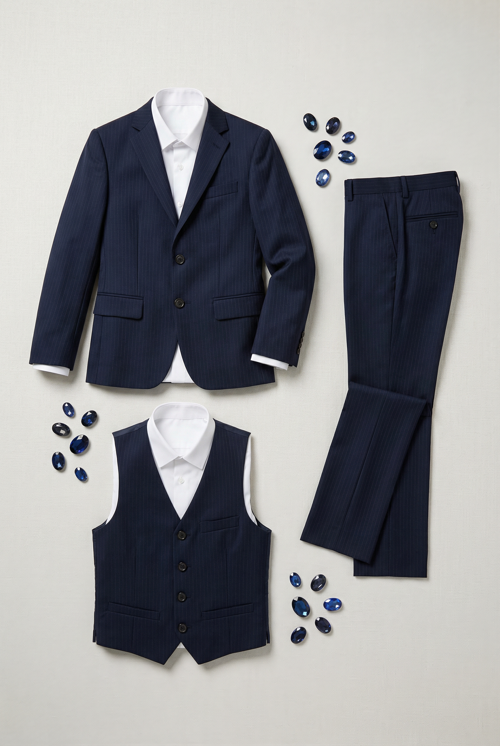 Boys 5-Piece Herringbone Pinstripe Suit - Dawson - Navy Blue