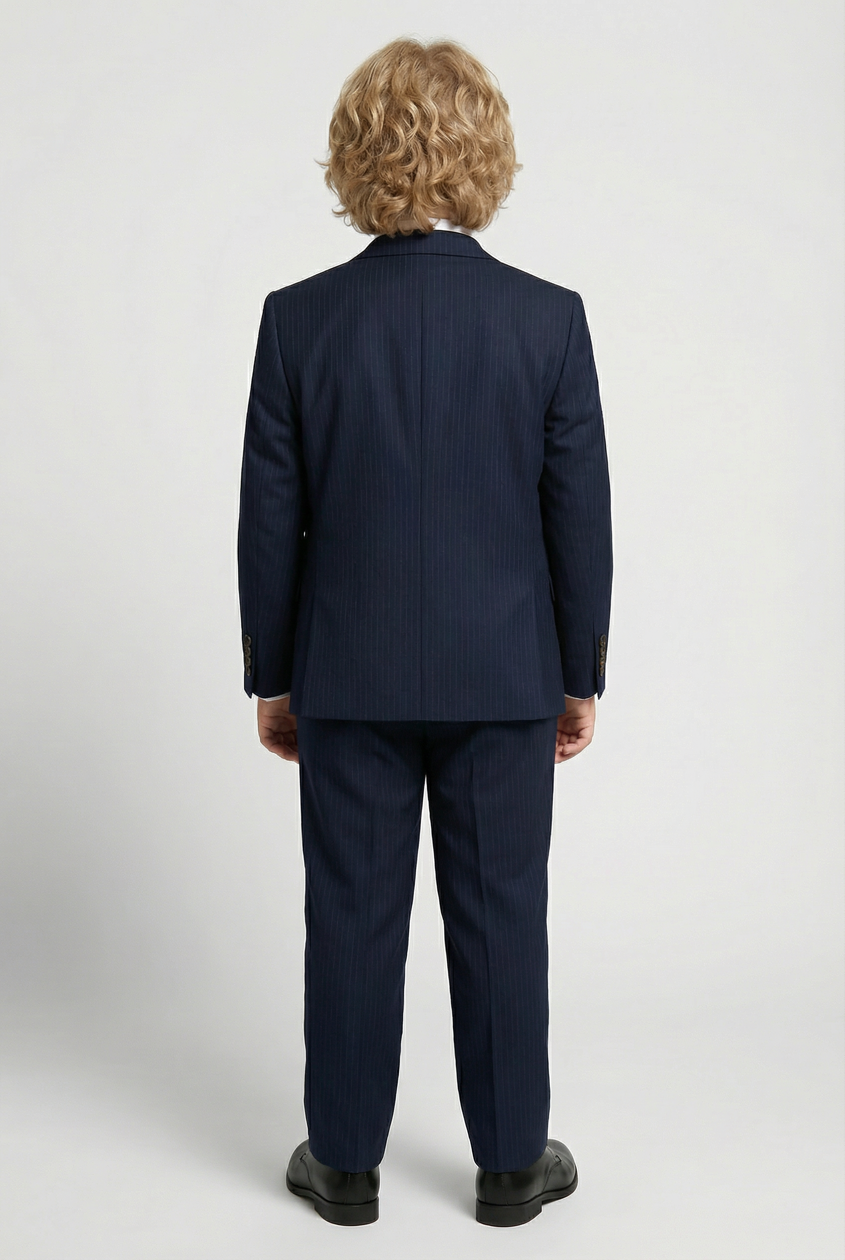 Boys 5-Piece Herringbone Pinstripe Suit - Dawson - Navy Blue Back Picture