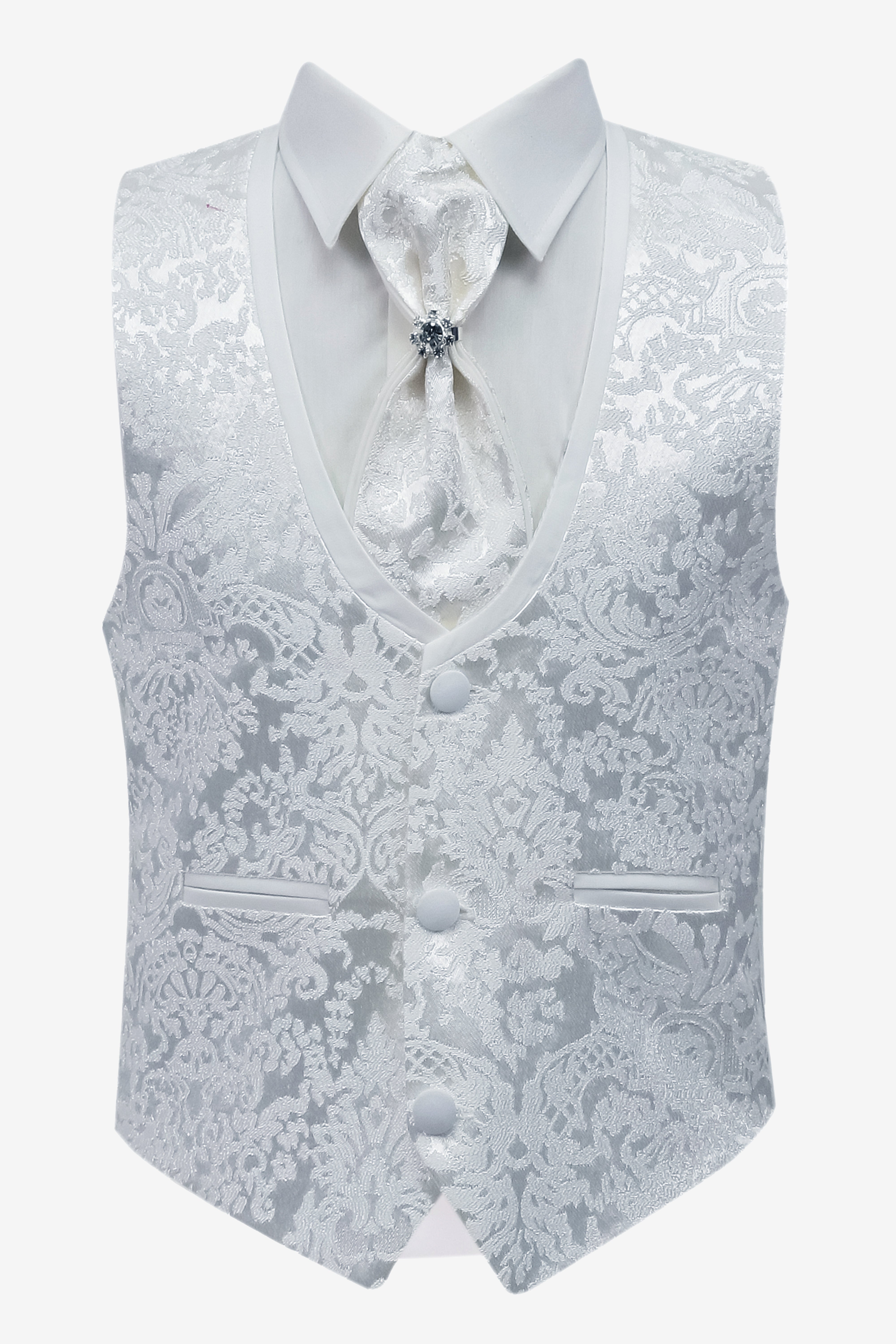 Boys 5-Piece Jacquard Paisley Communion Tuxedo Suit - White Waistcoat Picture