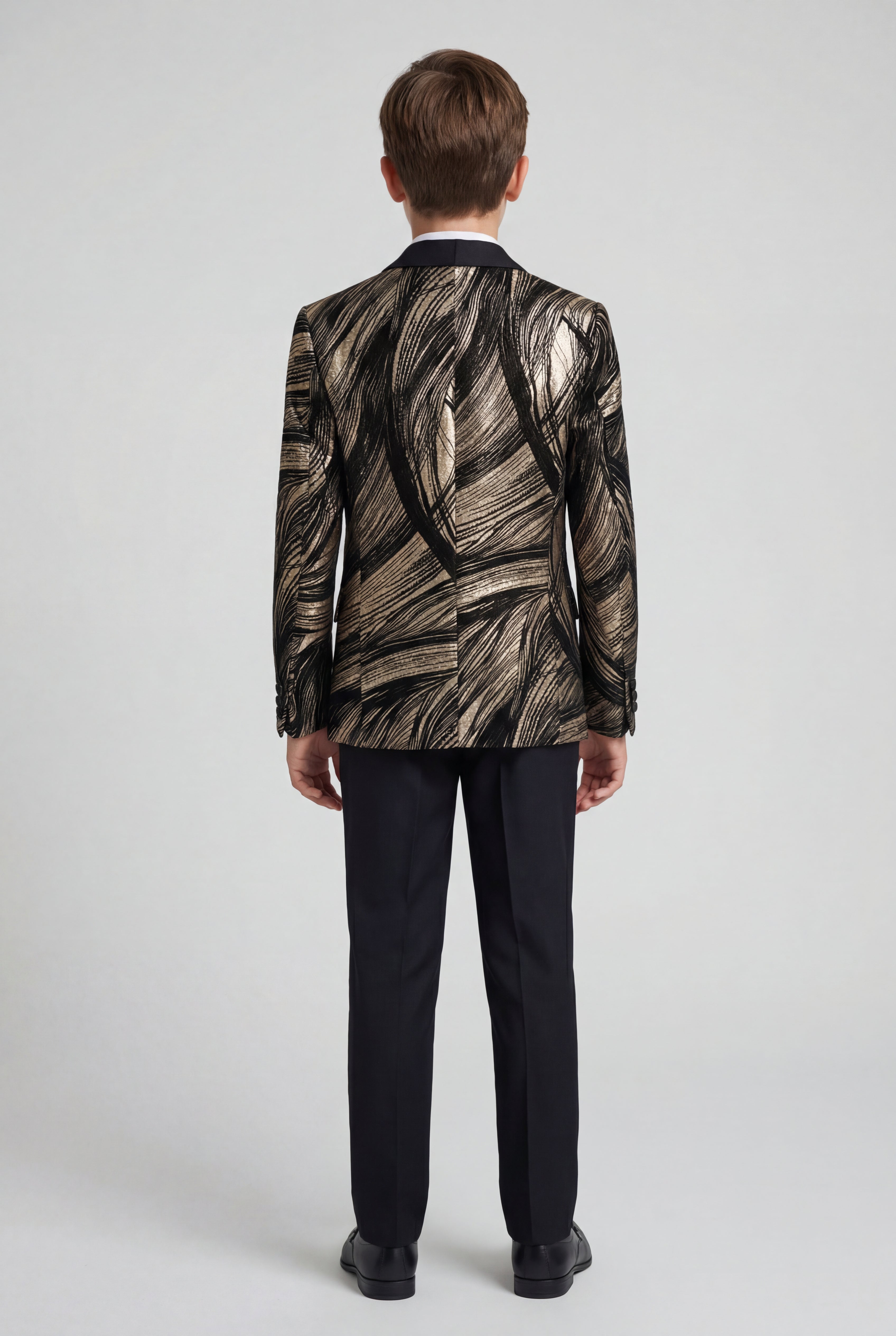 Boys 5-Piece Metallic Jacquard Tuxedo Suit - Gold Back Picture