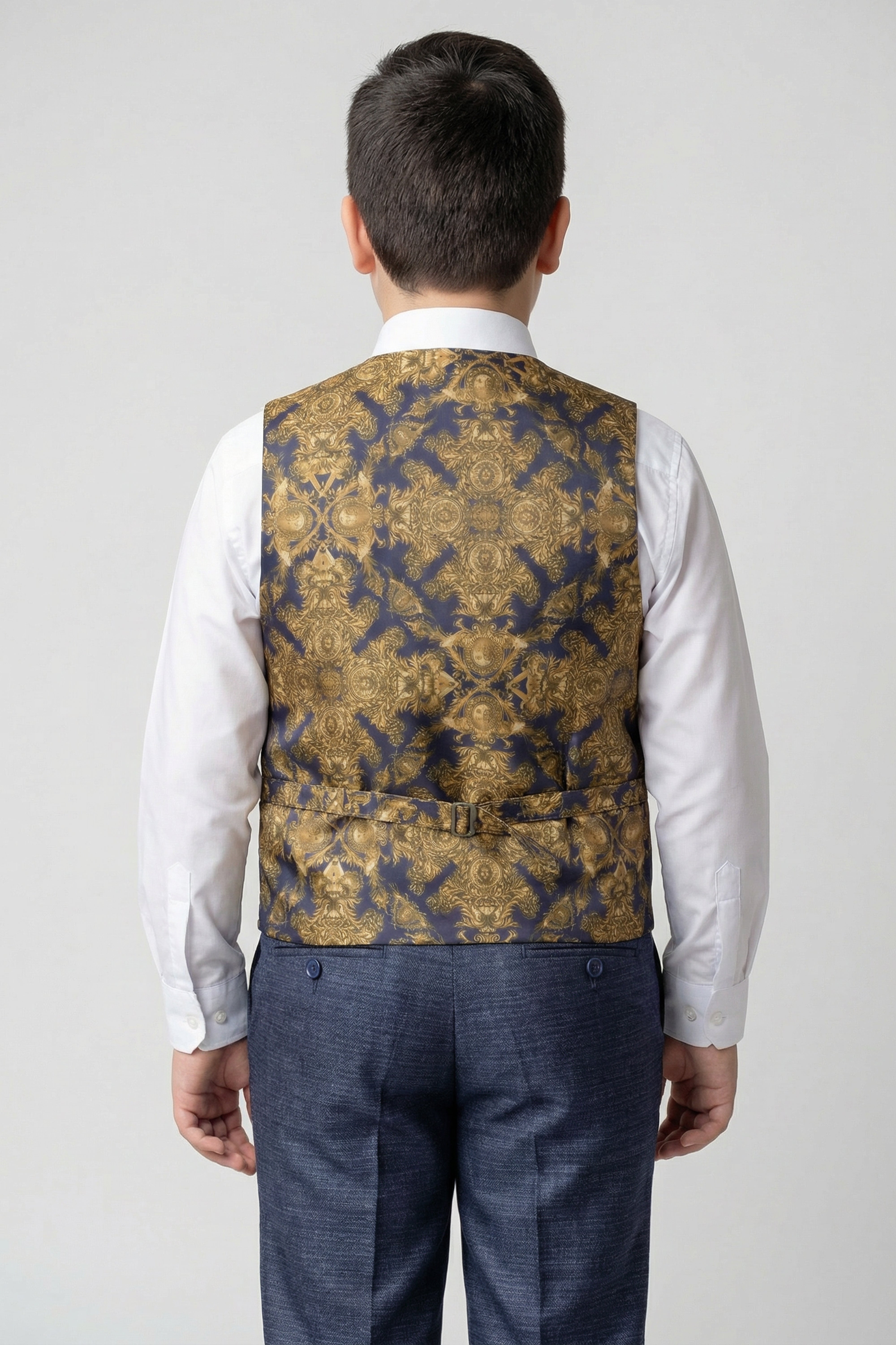 Boys 5-Piece Micro Check Twill Suit - Marcus - Grey Husky Size Back Picture