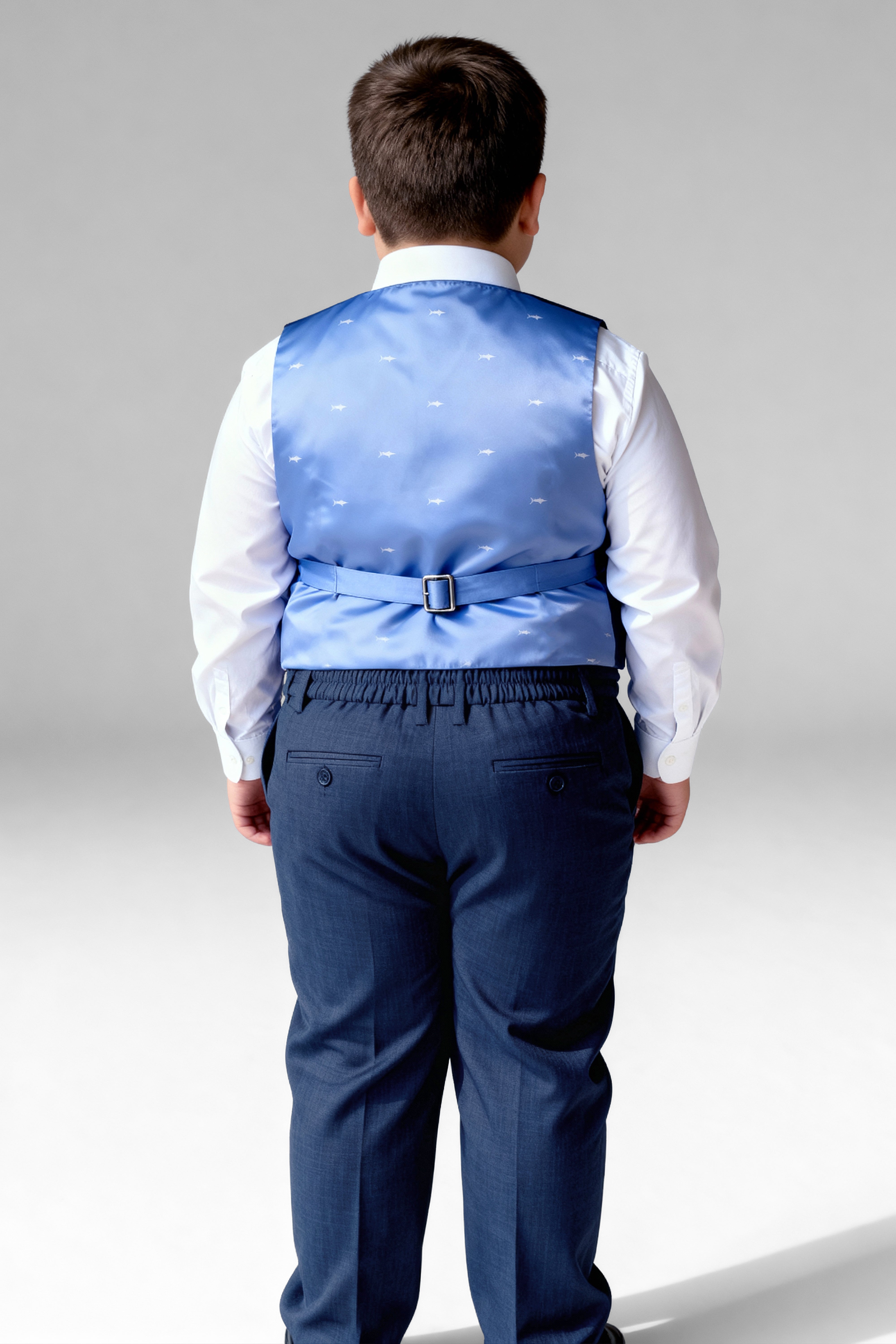 Boys 5-Piece Microcheck Formal Suit - Alejandro - Navy Blue Husky Size Back Picture