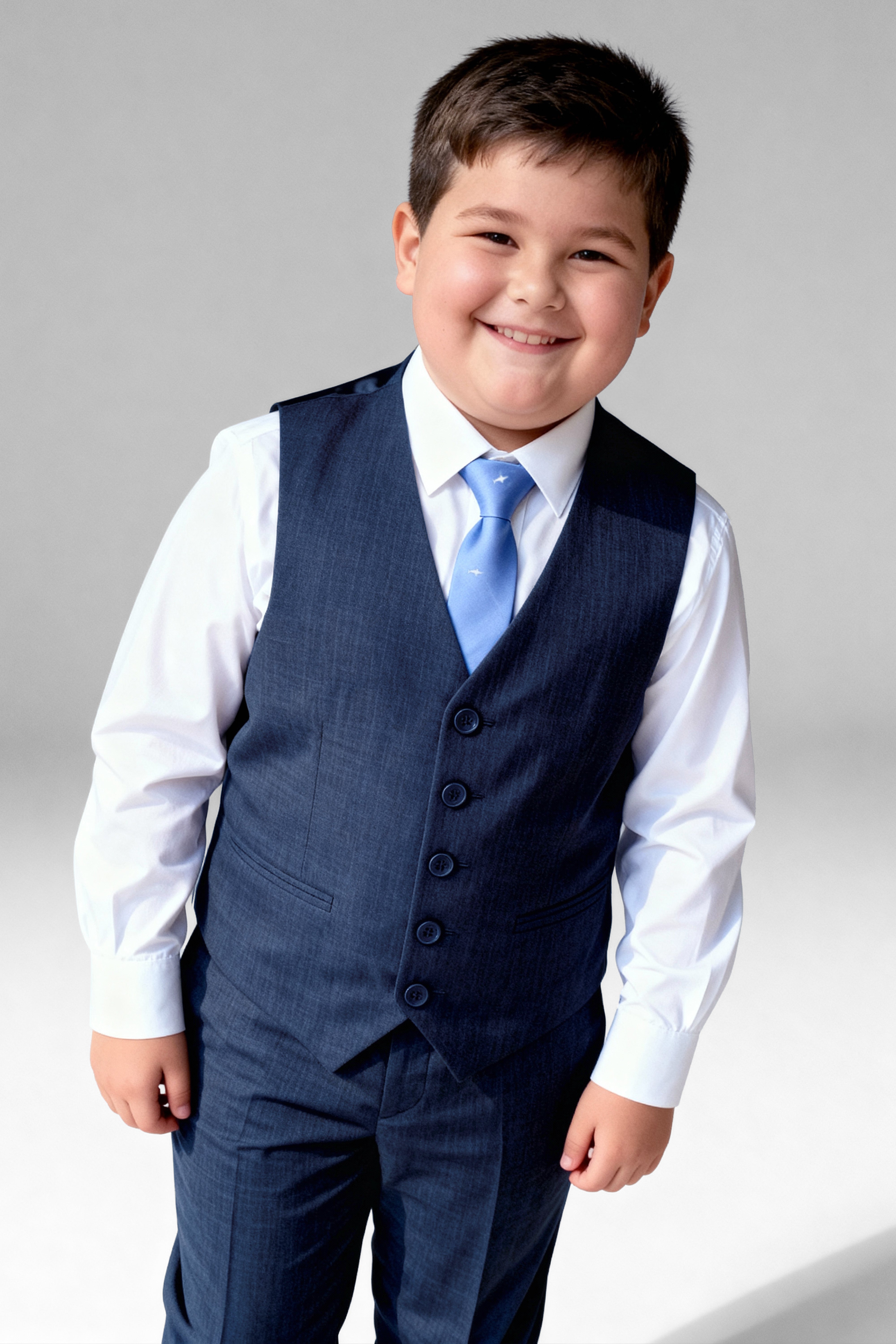 Boys 5-Piece Microcheck Formal Suit - Alejandro - Navy Blue Husky Size Front Picture