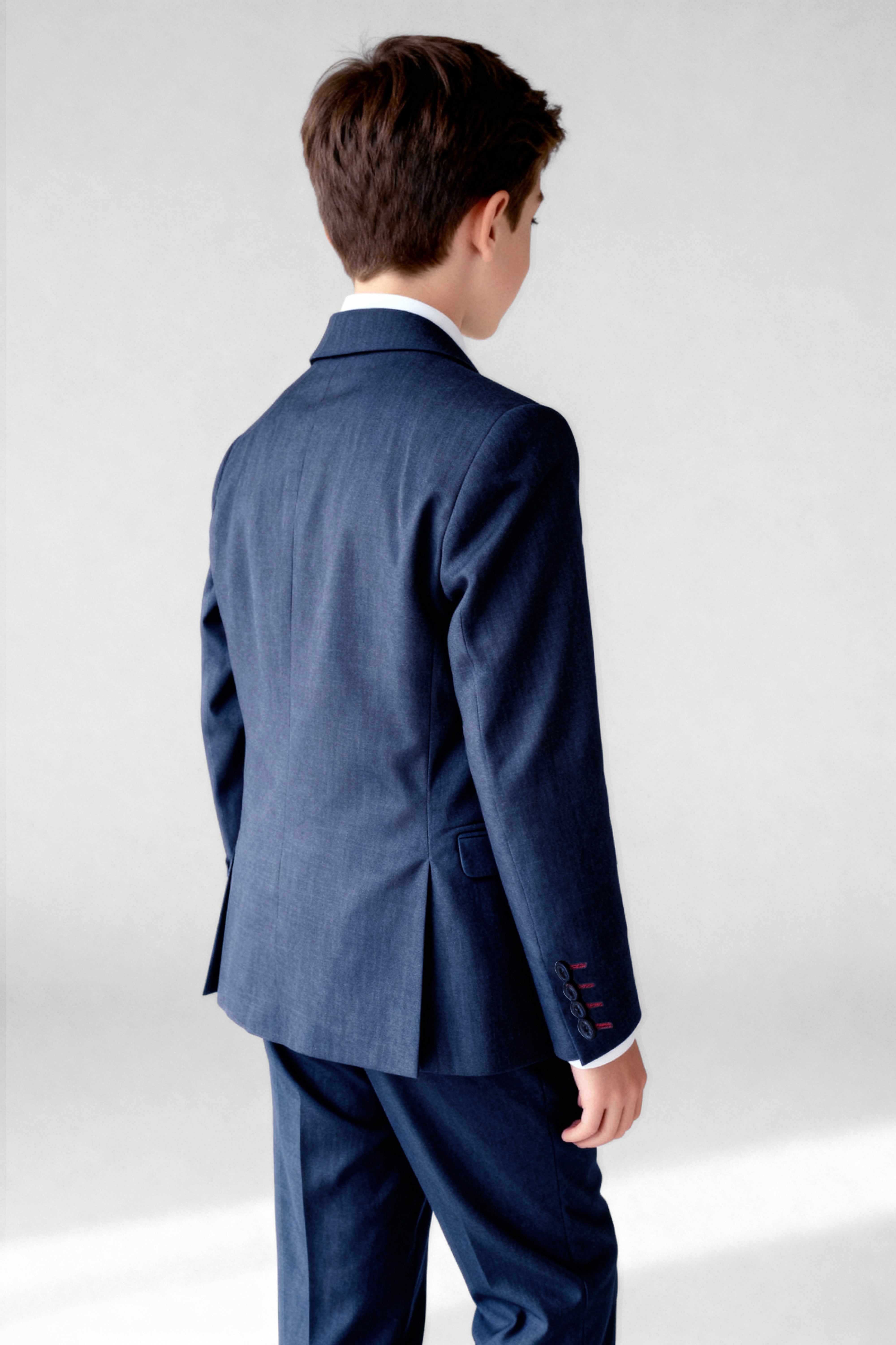 Boys 5-Piece Microcheck Formal Suit - Alejandro - Navy Blue Back Picture