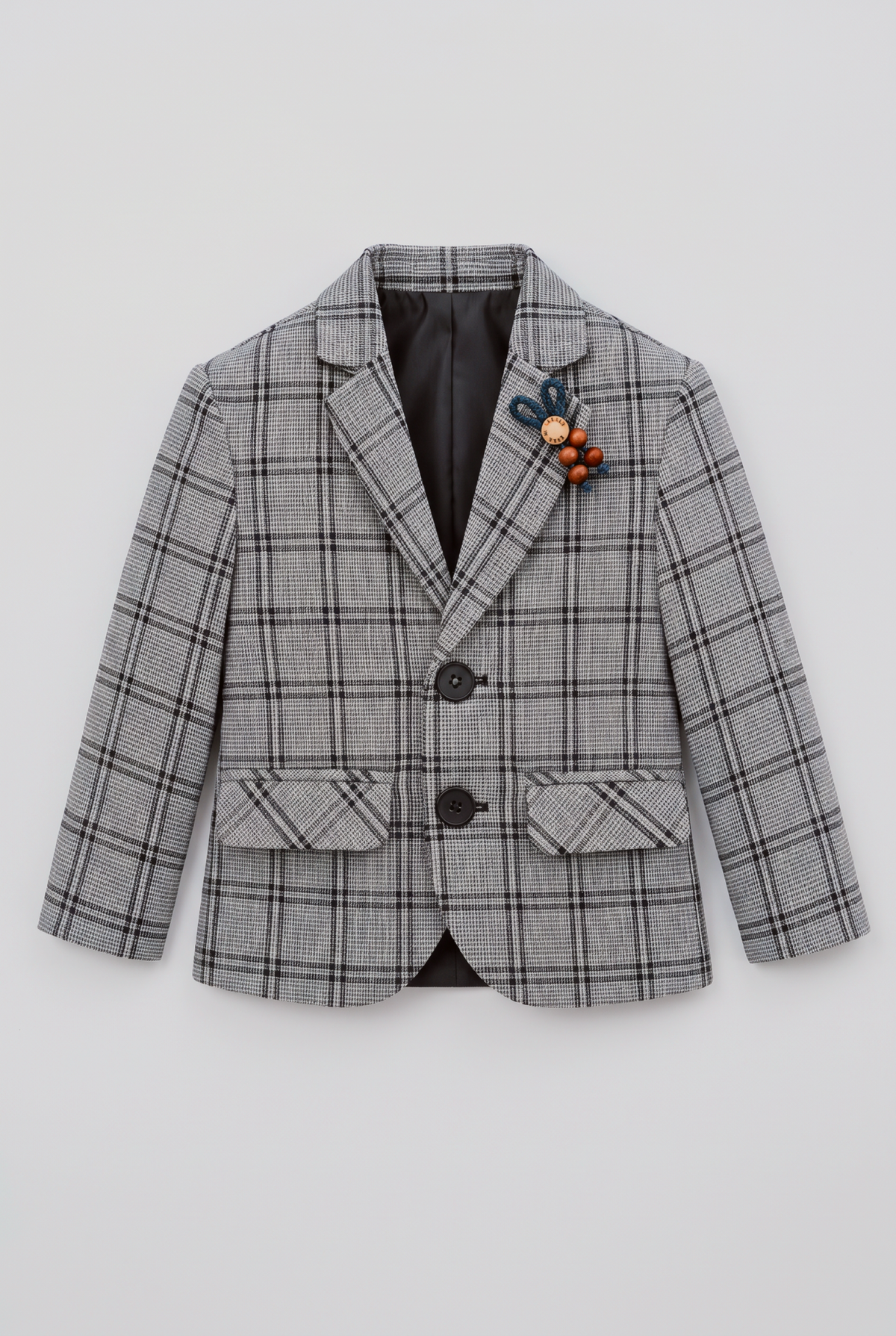 Boys 5-Piece Slim Fit Windowpane Check Suit - Ekose - ASH GREY & BLACK Blazer image