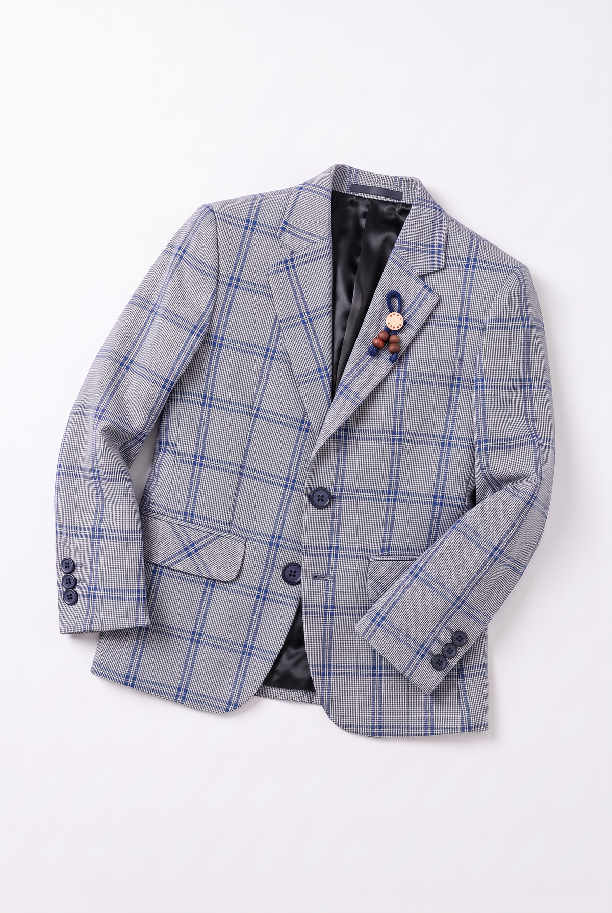 Boys 5-Piece Slim Fit Windowpane Check Suit - Ekose - BLUE Blazer picture