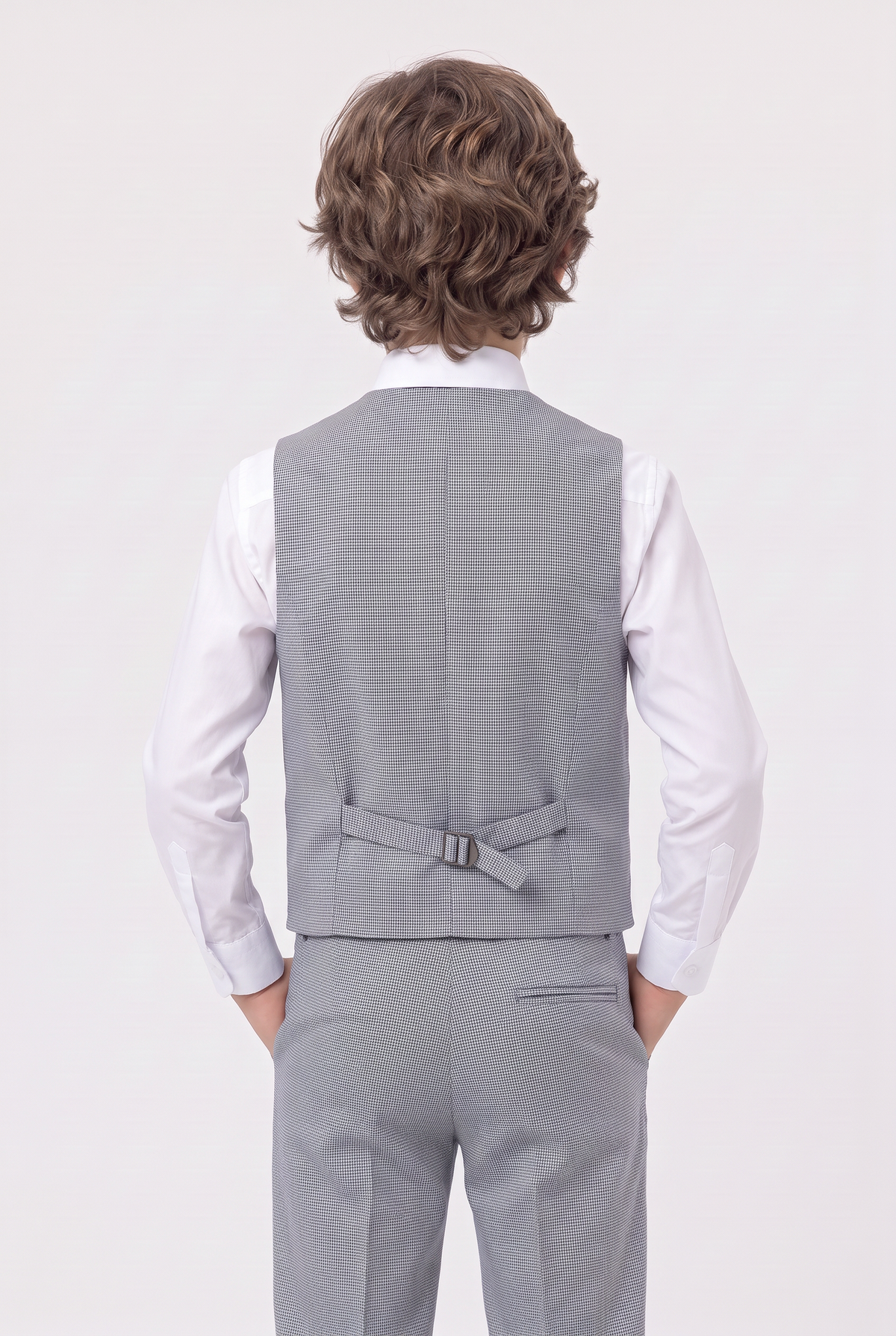 Boys 5-Piece Slim Fit Windowpane Check Suit - Ekose - BLUE Model Wistcoat Picture Back picture