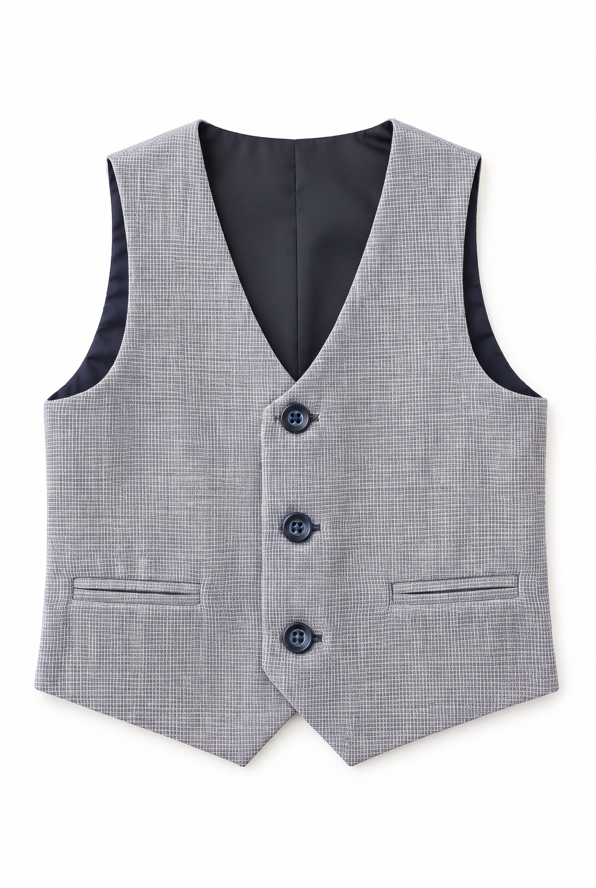 Boys 5-Piece Slim Fit Windowpane Check Suit - Ekose - BLUE Waistcoat Picture