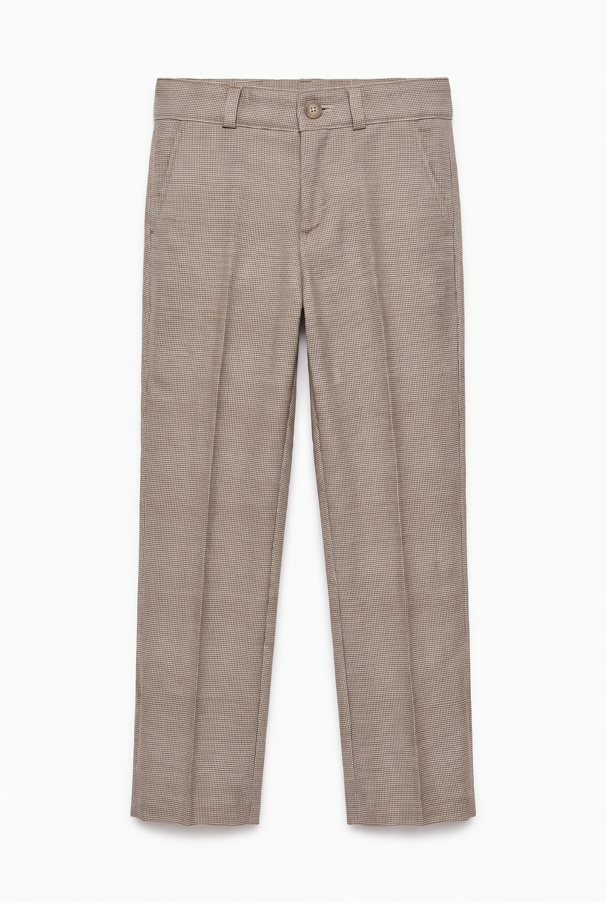 Boys 5-Piece Slim Fit Windowpane Check Suit - Ekose - CREAM & TAUPE BROWN trousers picture
